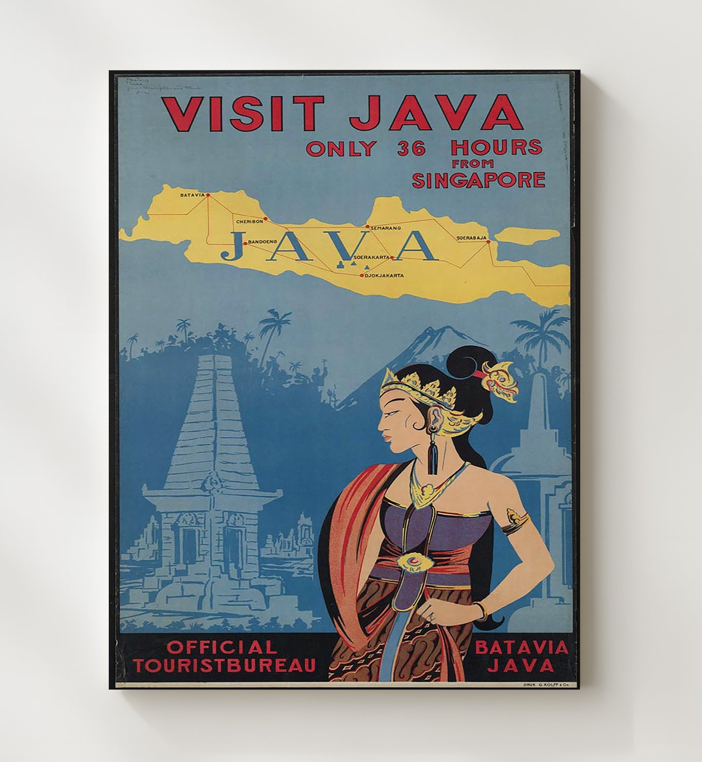 Java Batavia Vintage Travel Print 20x24 Canvas travel wall art print