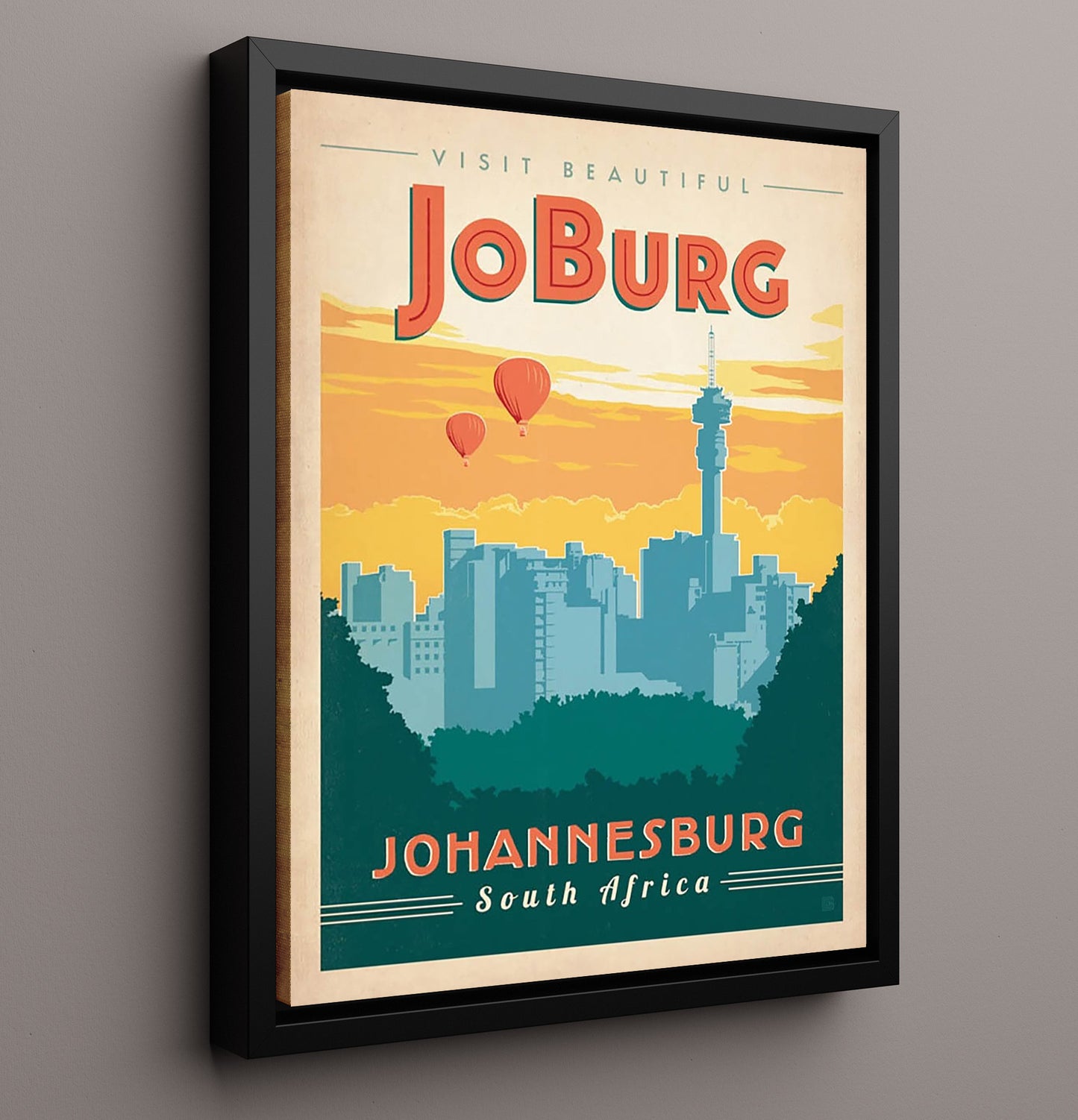 Johannesburg South Africa Vintage Travel Print 16x20 Framed Canvas travel wall art print