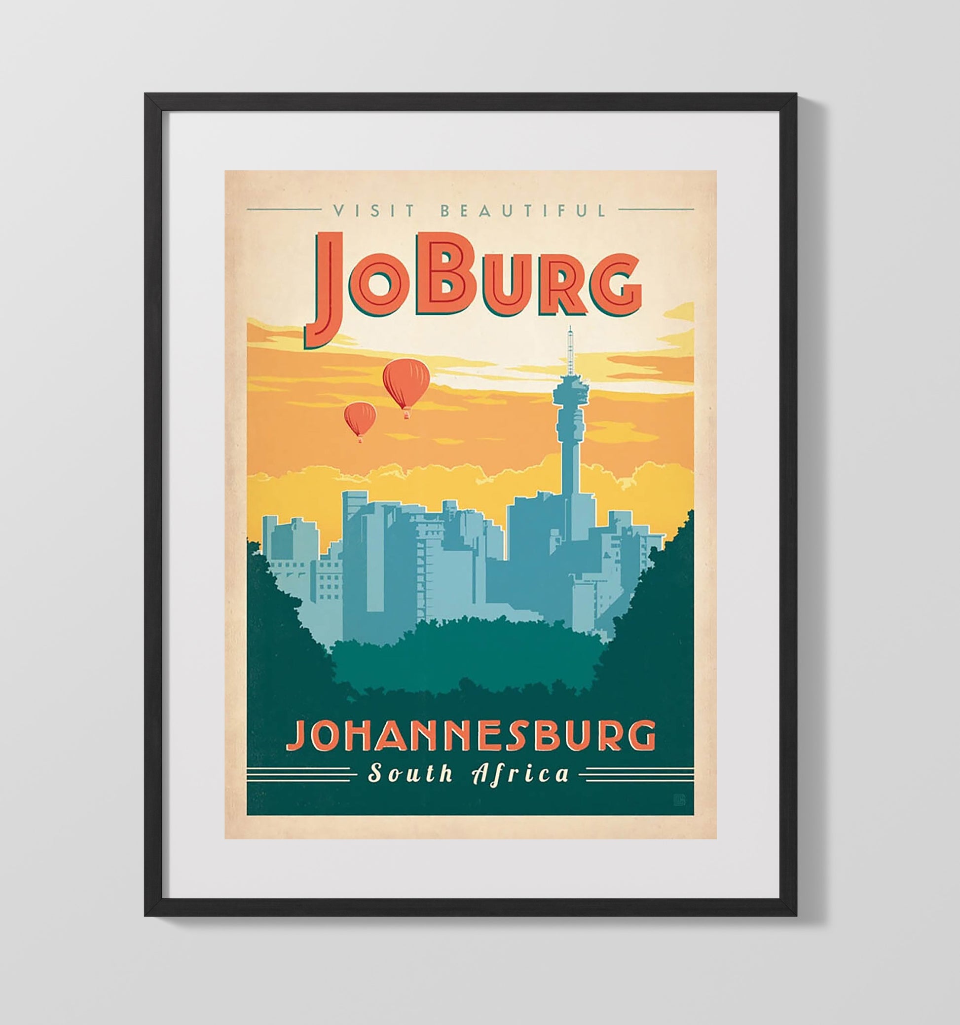 Johannesburg South Africa Vintage Travel Print 16x20 Gallery Frame travel wall art print