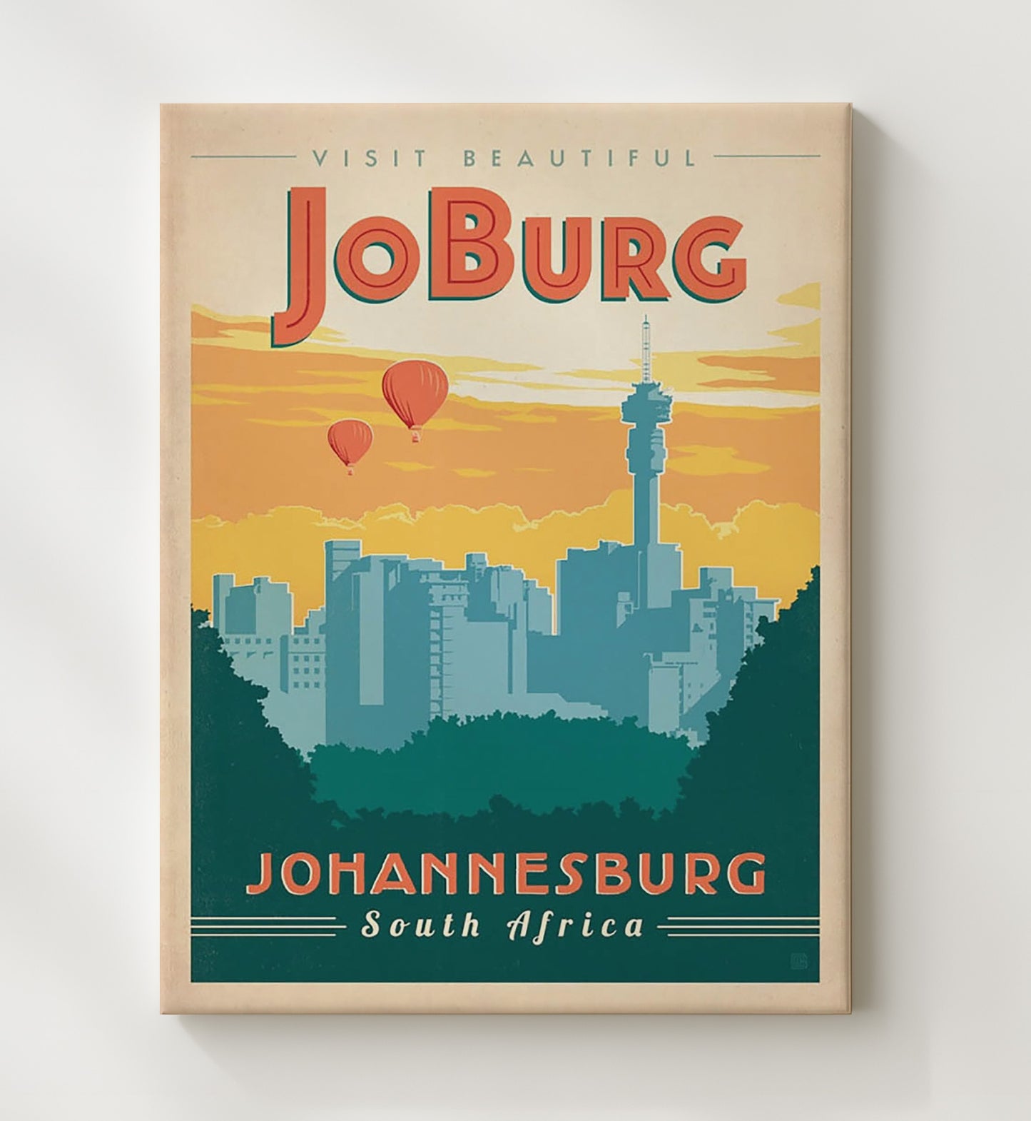 Johannesburg South Africa Vintage Travel Print 20x24 Canvas travel wall art print