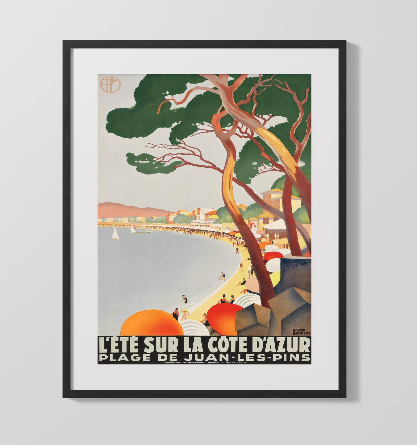 Juan les Pins Cote dAzur Vintage Travel Print 16x20 Gallery Frame travel wall art print