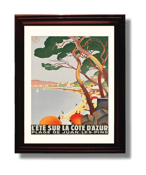 Juan les Pins Cote dAzur Vintage Travel Print 8x10 Beveled Frame travel wall art print