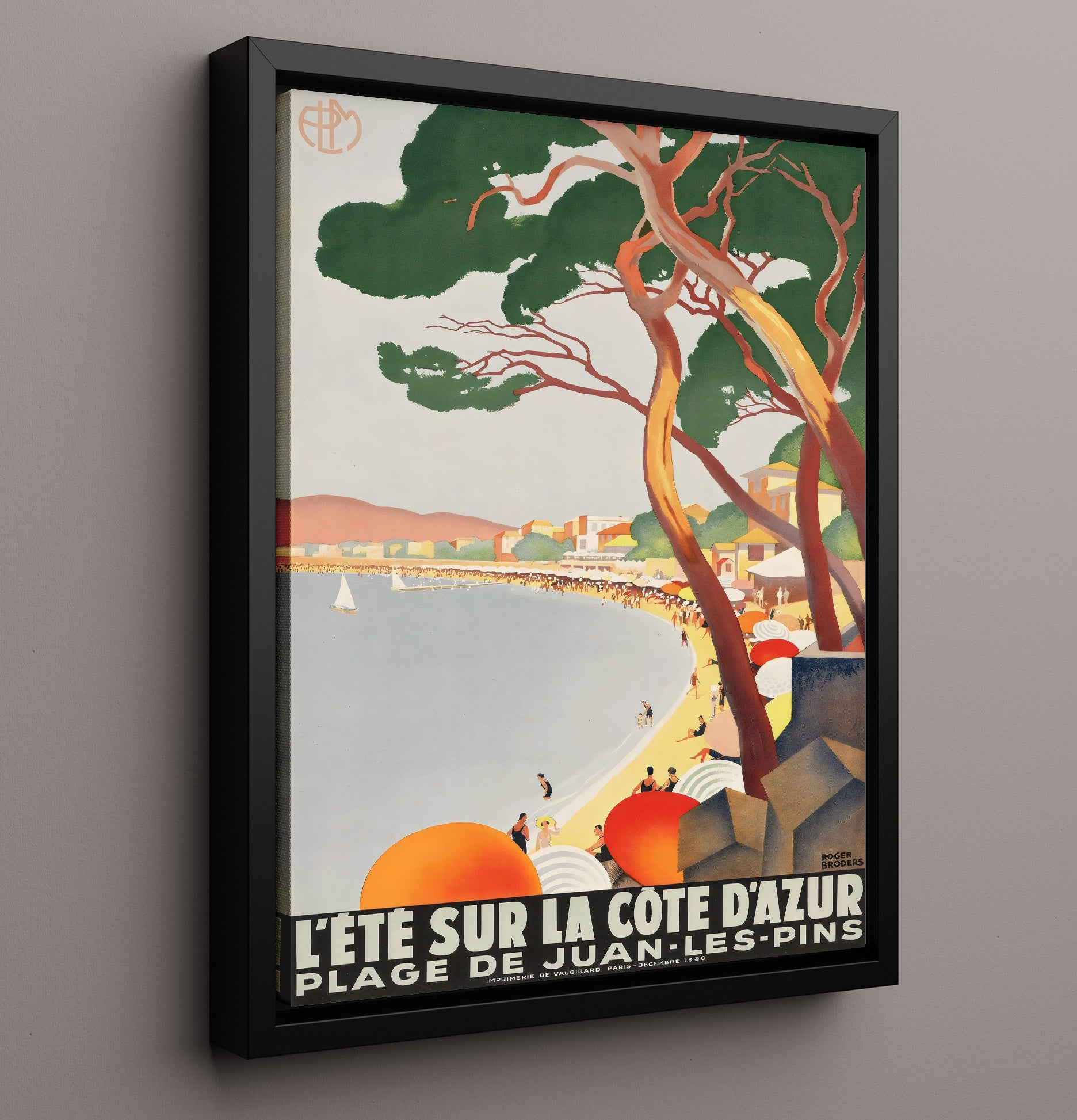 Juan les Pins Cote dAzur Vintage Travel Print 16x20 Framed Canvas travel wall art print