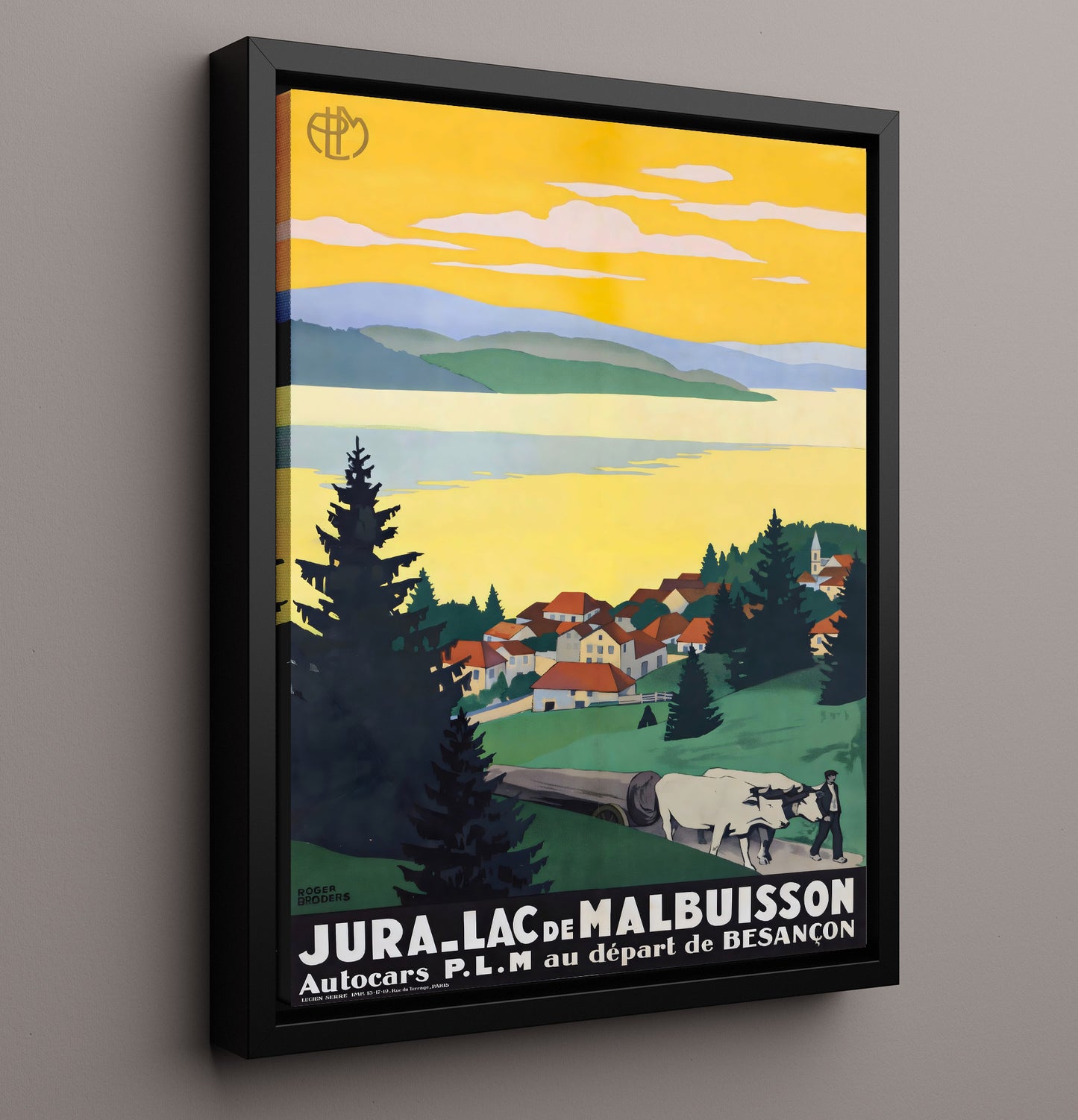 Jura Lac de Malbuisson Vintage Travel Print 16x20 Framed Canvas travel wall art print