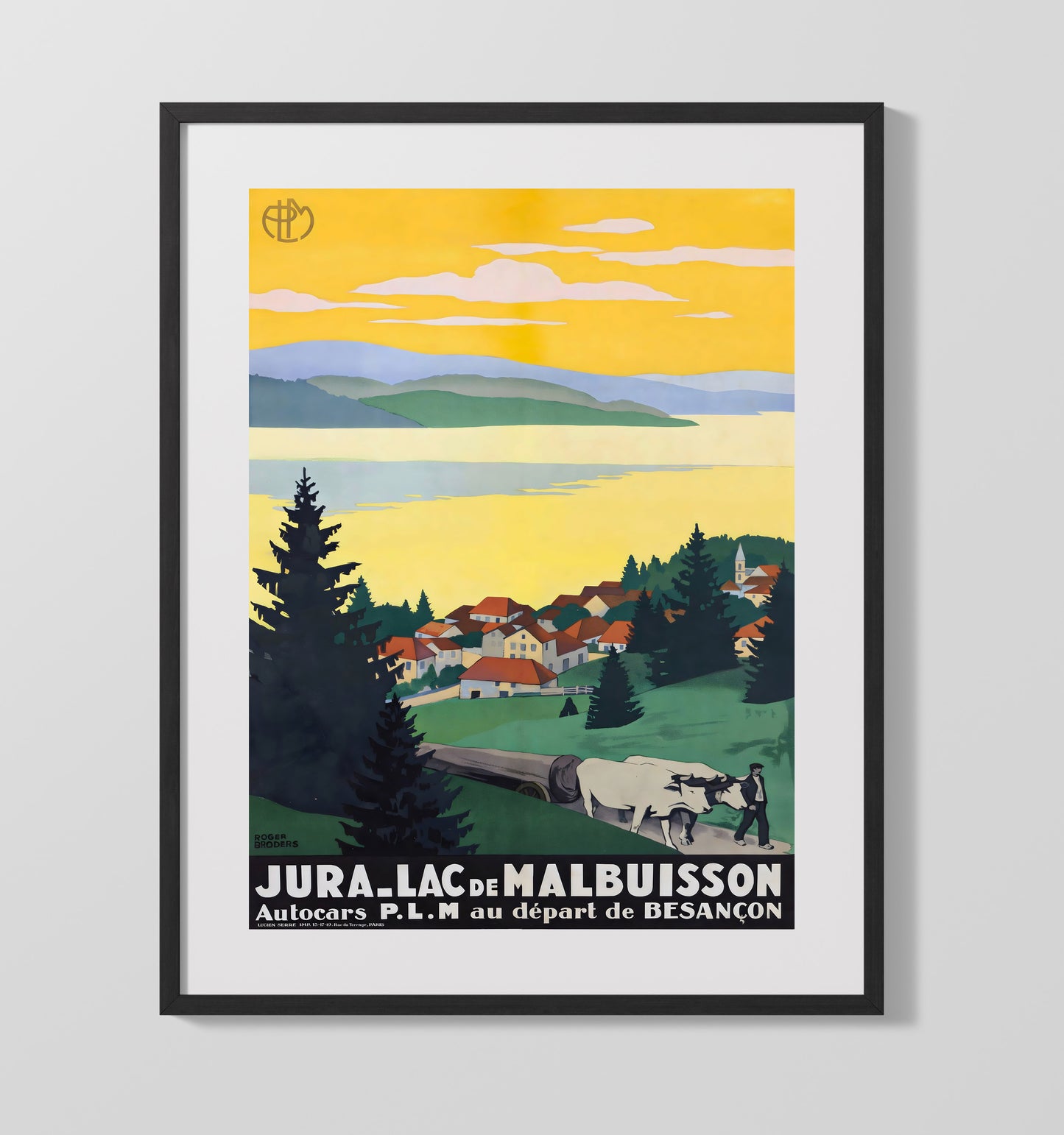 Jura Lac de Malbuisson Vintage Travel Print 16x20 Gallery Frame travel wall art print