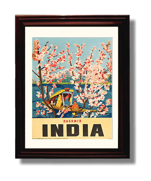 Kashmir India Blossoms Vintage Travel Print 8x10 Beveled Frame travel wall art print