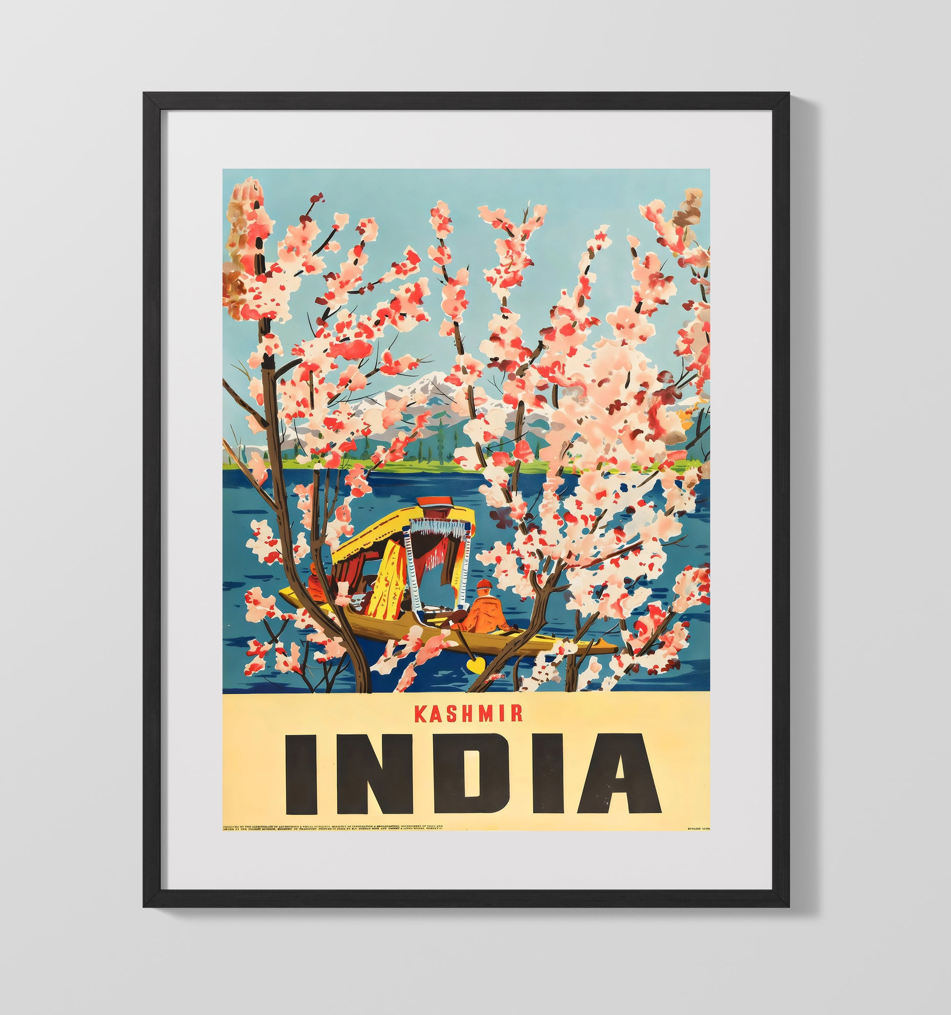 Kashmir India Blossoms Vintage Travel Print 16x20 Gallery Frame travel wall art print