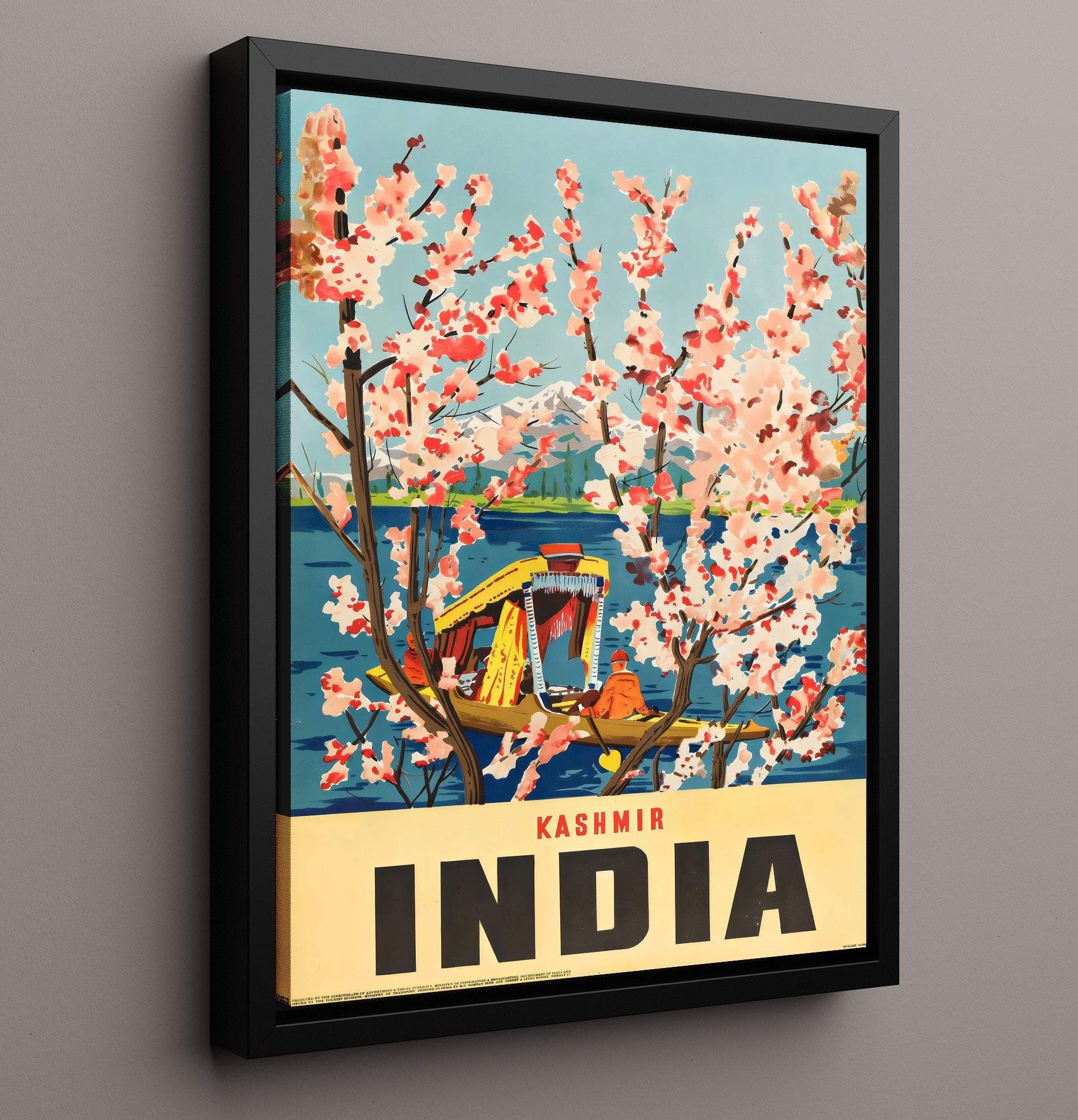 Kashmir India Blossoms Vintage Travel Print 16x20 Framed Canvas travel wall art print