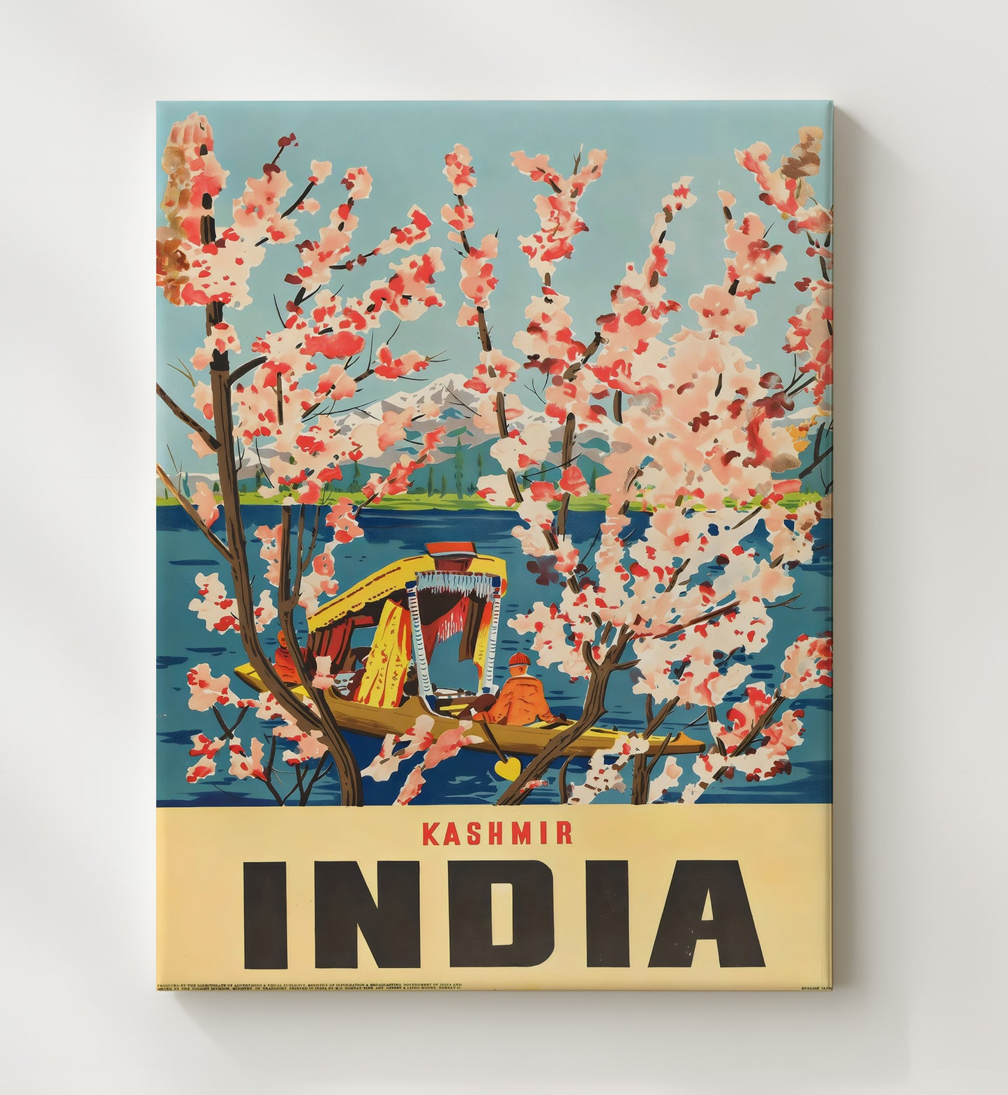 Kashmir India Blossoms Vintage Travel Print 20x24 Canvas travel wall art print