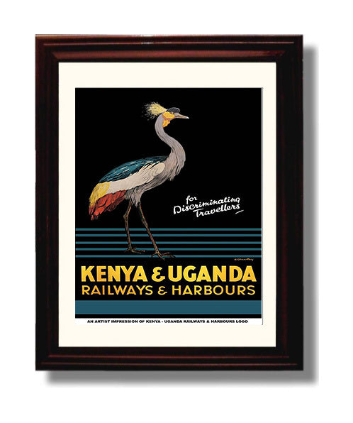 Kenya and Uganda Railways Vintage Travel Print 8x10 Beveled Frame travel wall art print