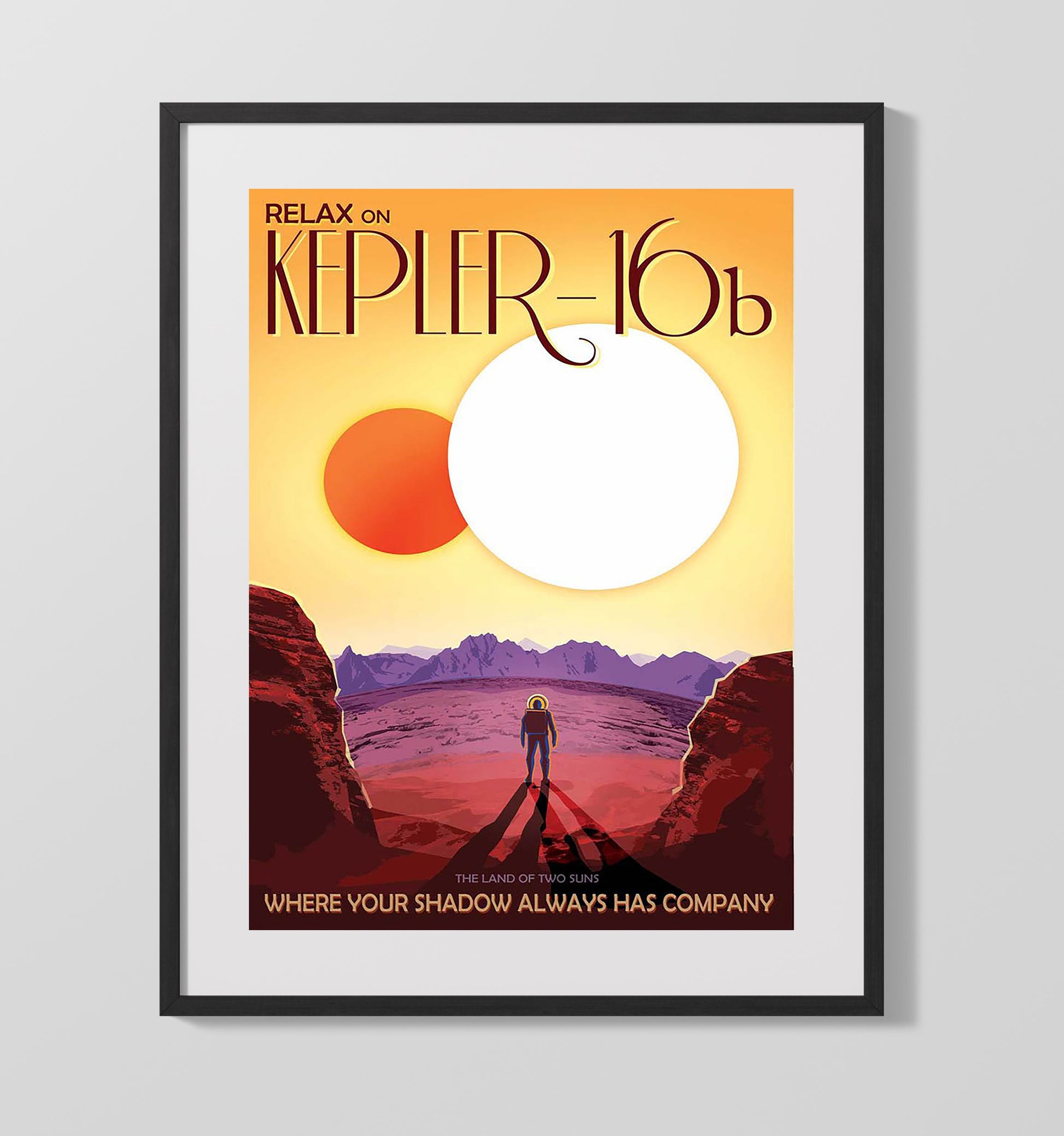 Kepler 16b SciFi Vintage Travel Print 16x20 Gallery Frame travel wall art print