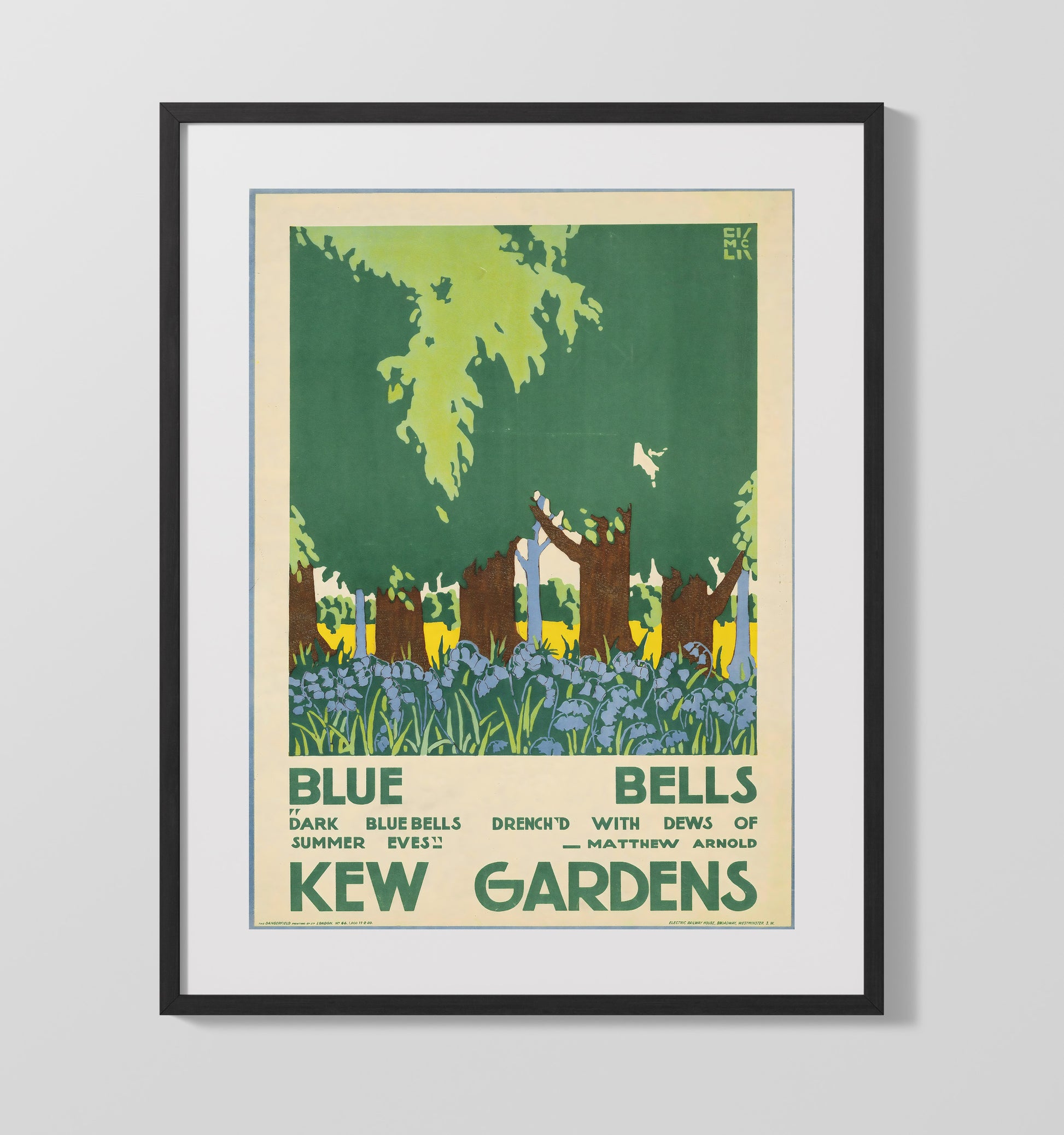 Kew Gardens Bluebells Vintage Travel Print 16x20 Gallery Frame travel wall art print