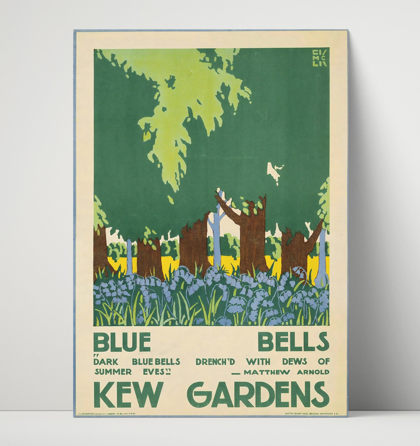 Kew Gardens Bluebells Vintage Travel Print 16x20 Unframed Print travel wall art print