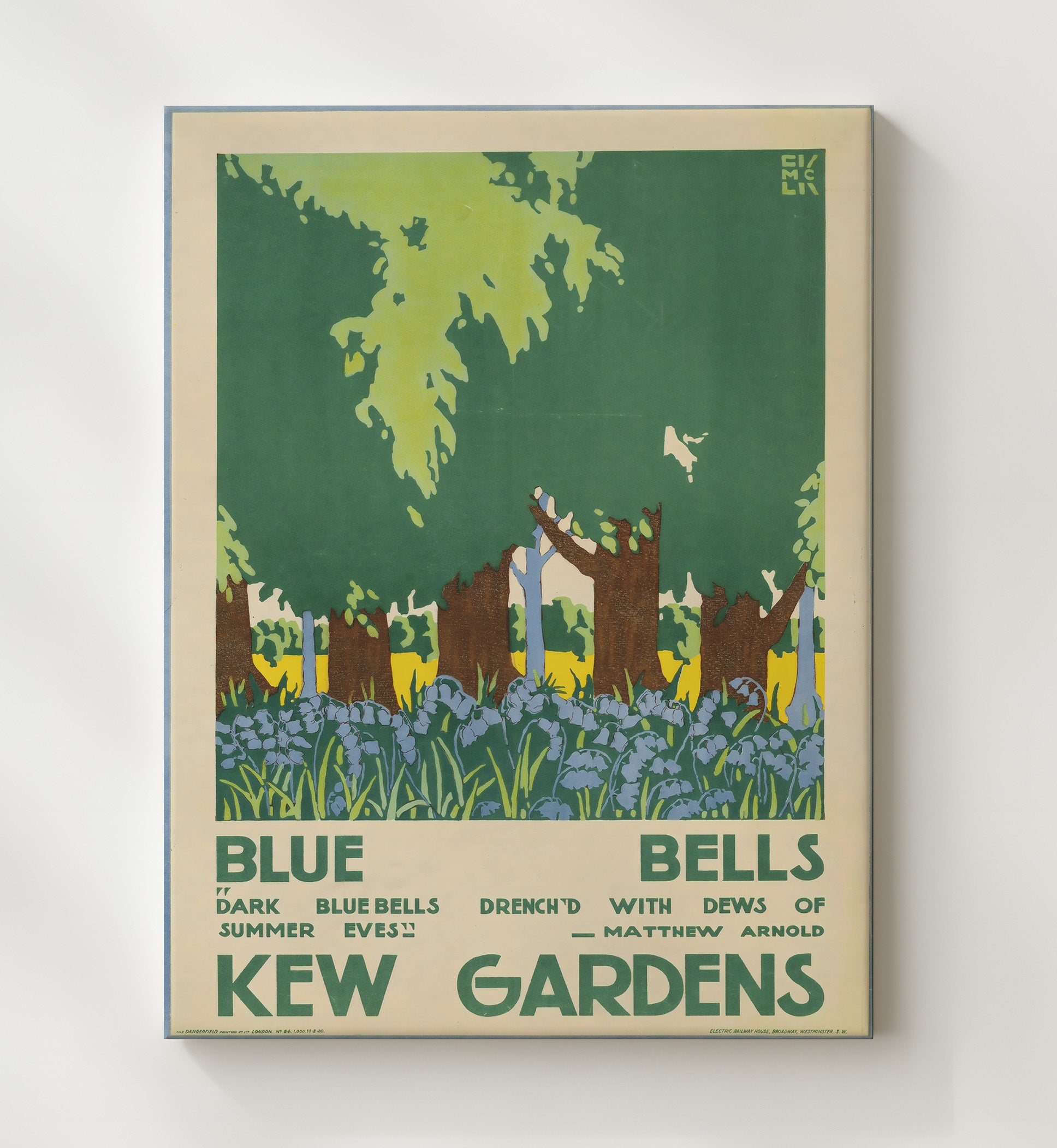 Kew Gardens Bluebells Vintage Travel Print 20x24 Canvas travel wall art print