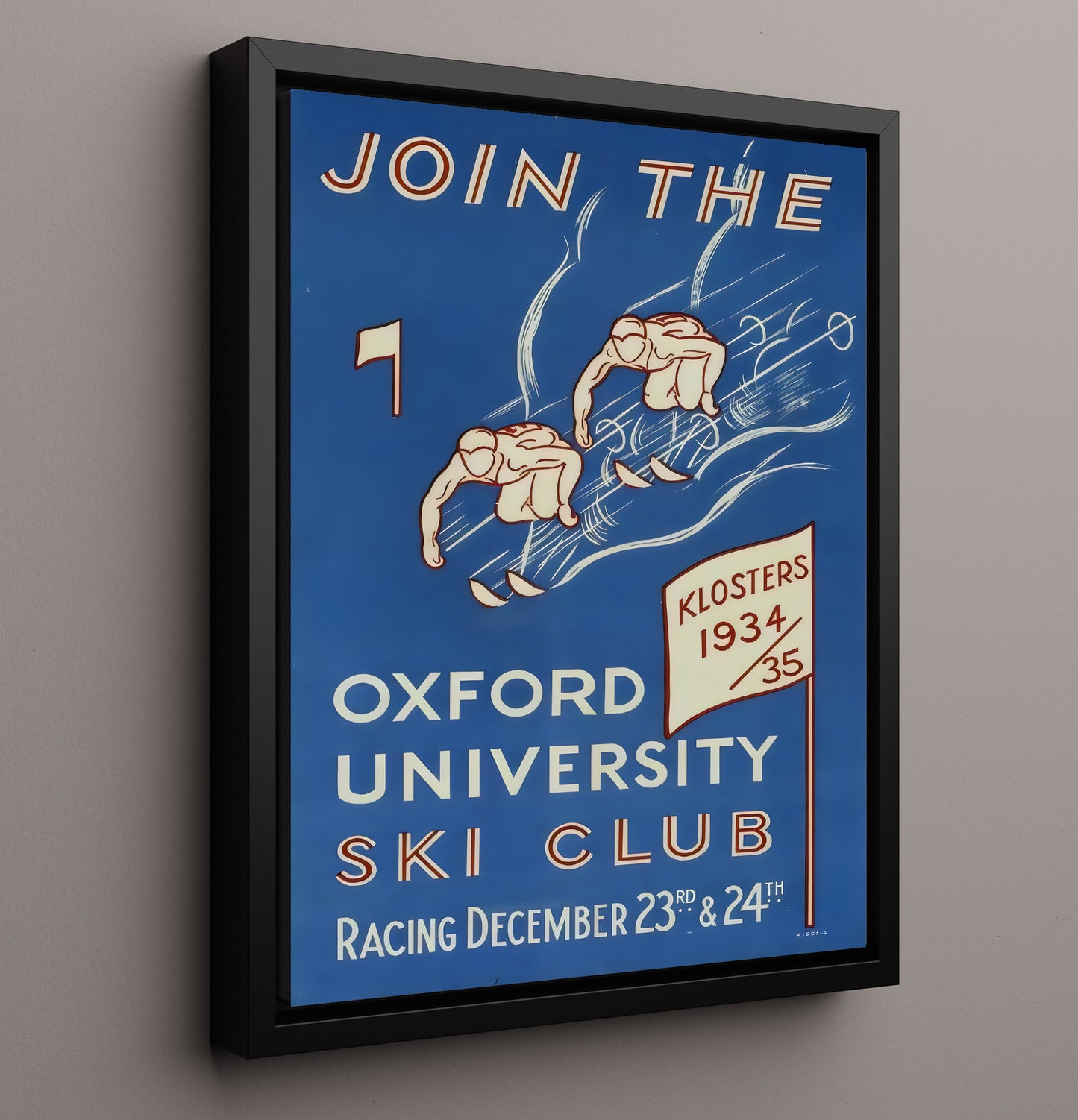 Klosters Oxford Ski Club Vintage Travel Print 16x20 Framed Canvas travel wall art print