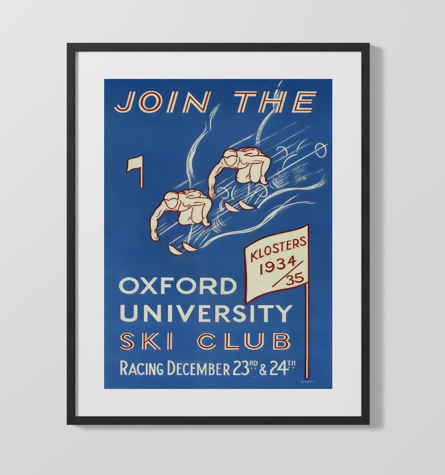 Klosters Oxford Ski Club Vintage Travel Print 16x20 Gallery Frame travel wall art print