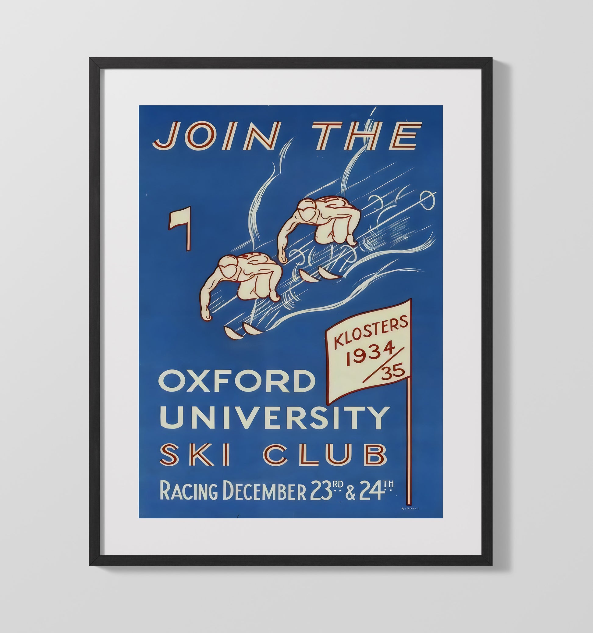 Klosters Oxford Ski Club Vintage Travel Print 16x20 Gallery Frame travel wall art print