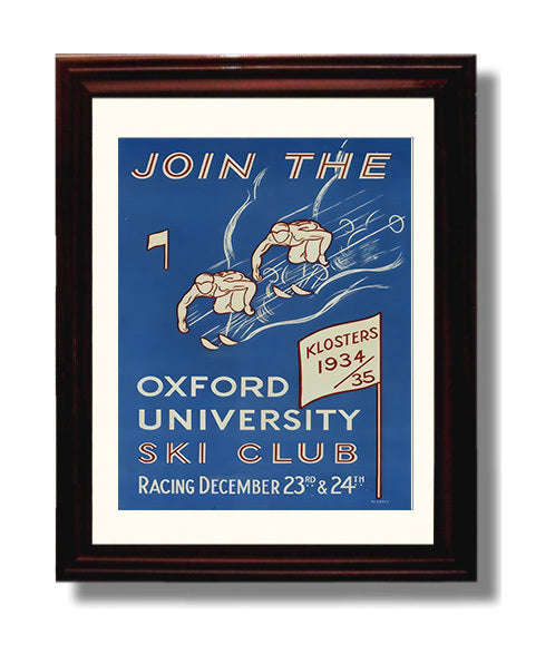 Klosters Oxford Ski Club Vintage Travel Print 8x10 Beveled Frame travel wall art print