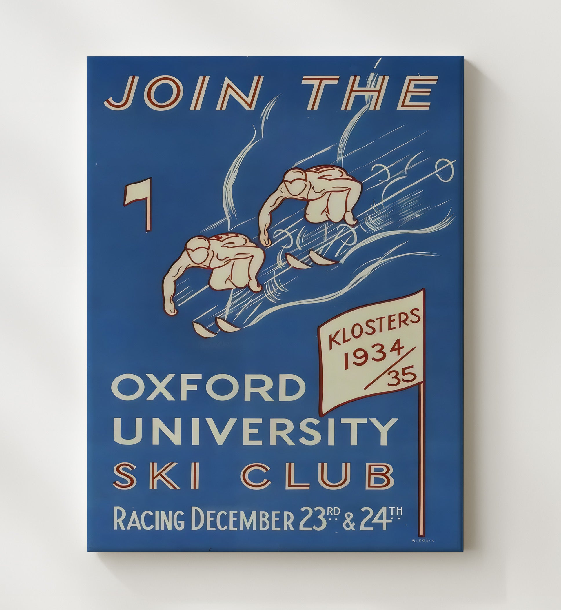 Klosters Oxford Ski Club Vintage Travel Print 20x24 Canvas travel wall art print