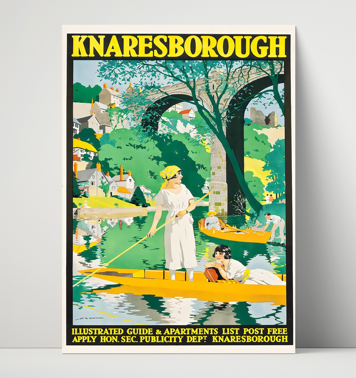 Knaresborough River Boating Vintage Travel Print 16x20 Unframed Print travel wall art print