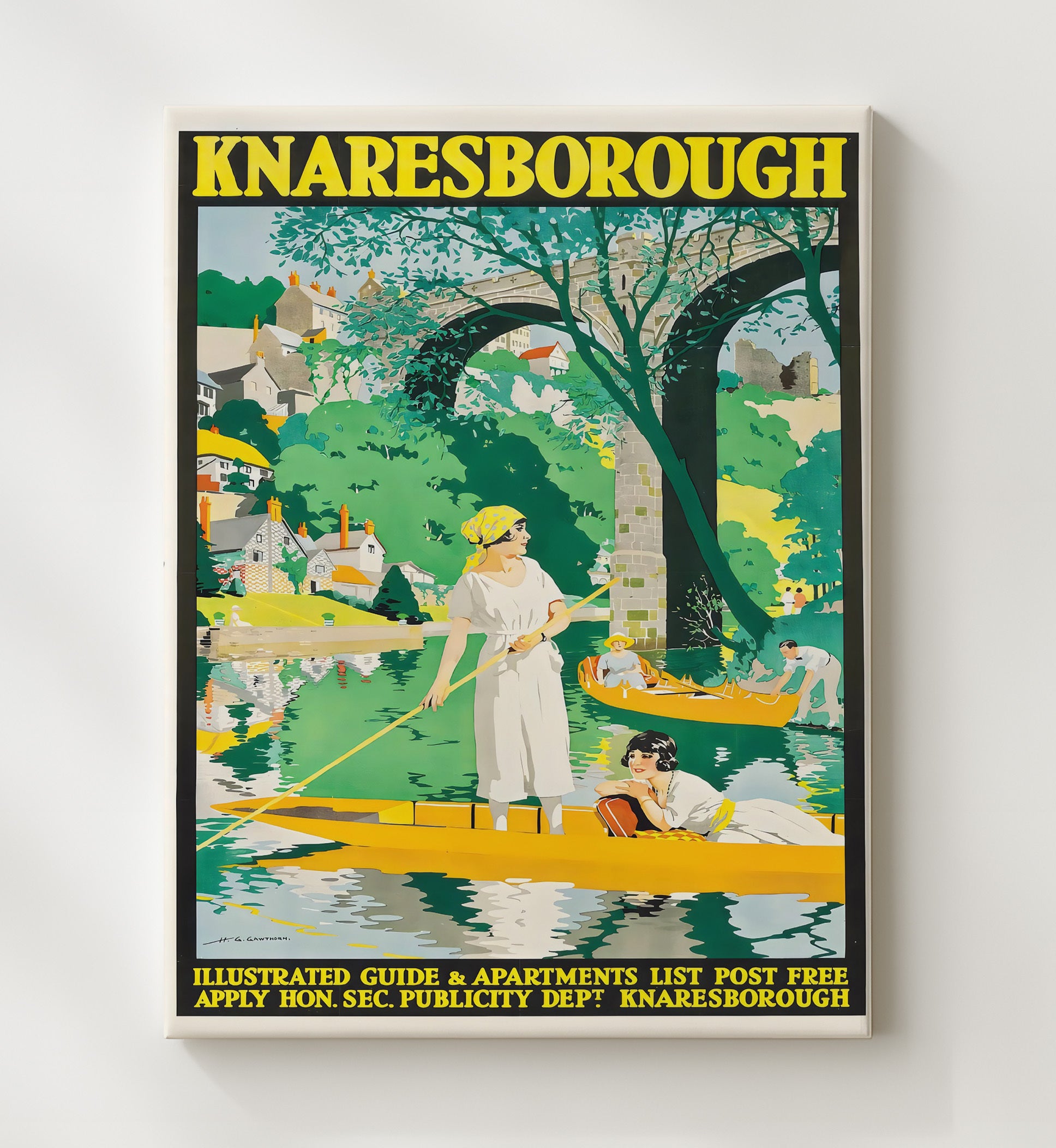 Knaresborough River Boating Vintage Travel Print 20x24 Canvas travel wall art print