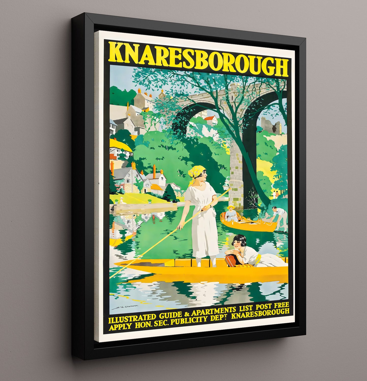 Knaresborough River Boating Vintage Travel Print 16x20 Framed Canvas travel wall art print