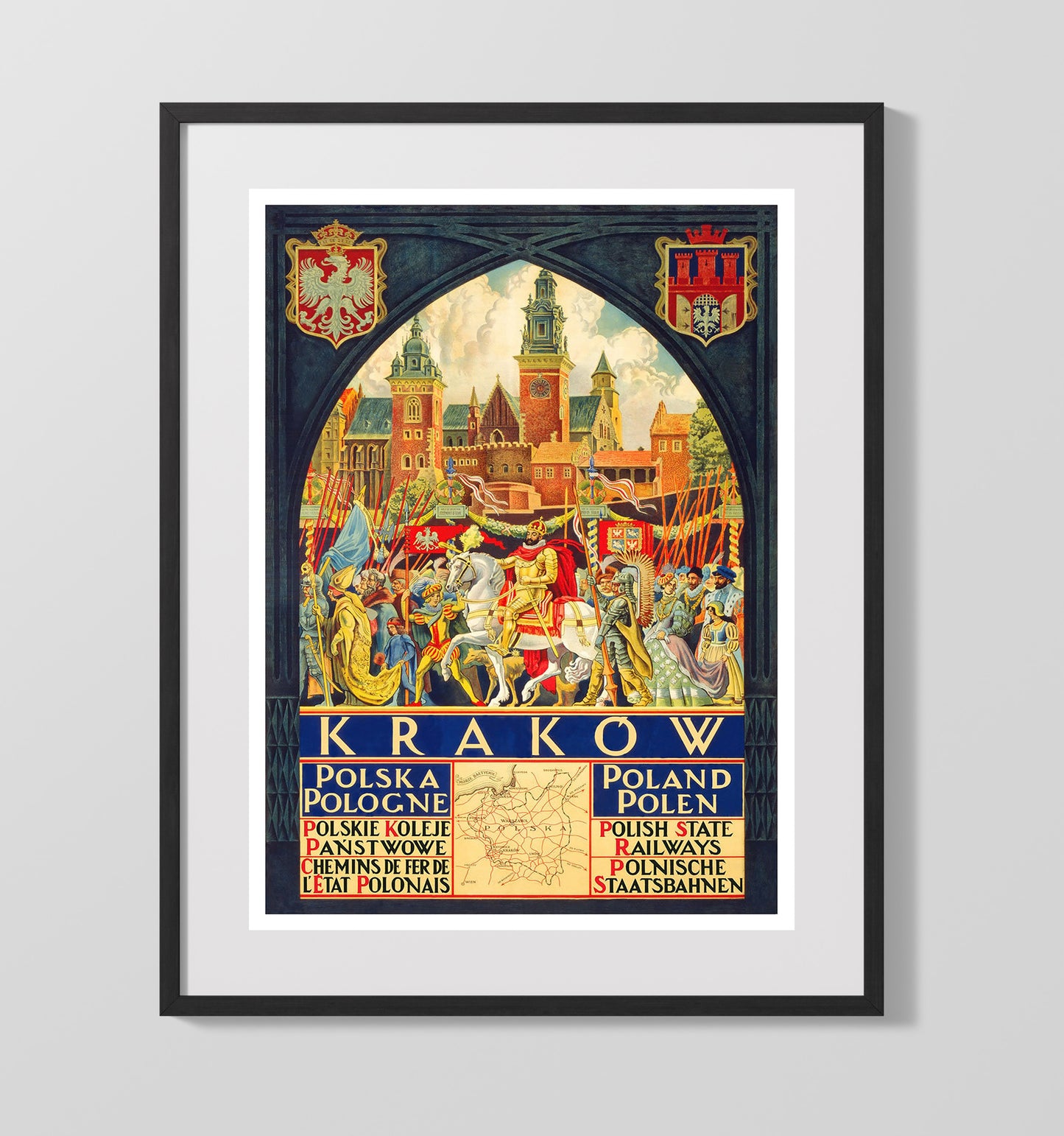 Krakow Polish State Railways Vintage Travel Print 16x20 Gallery Frame travel wall art print
