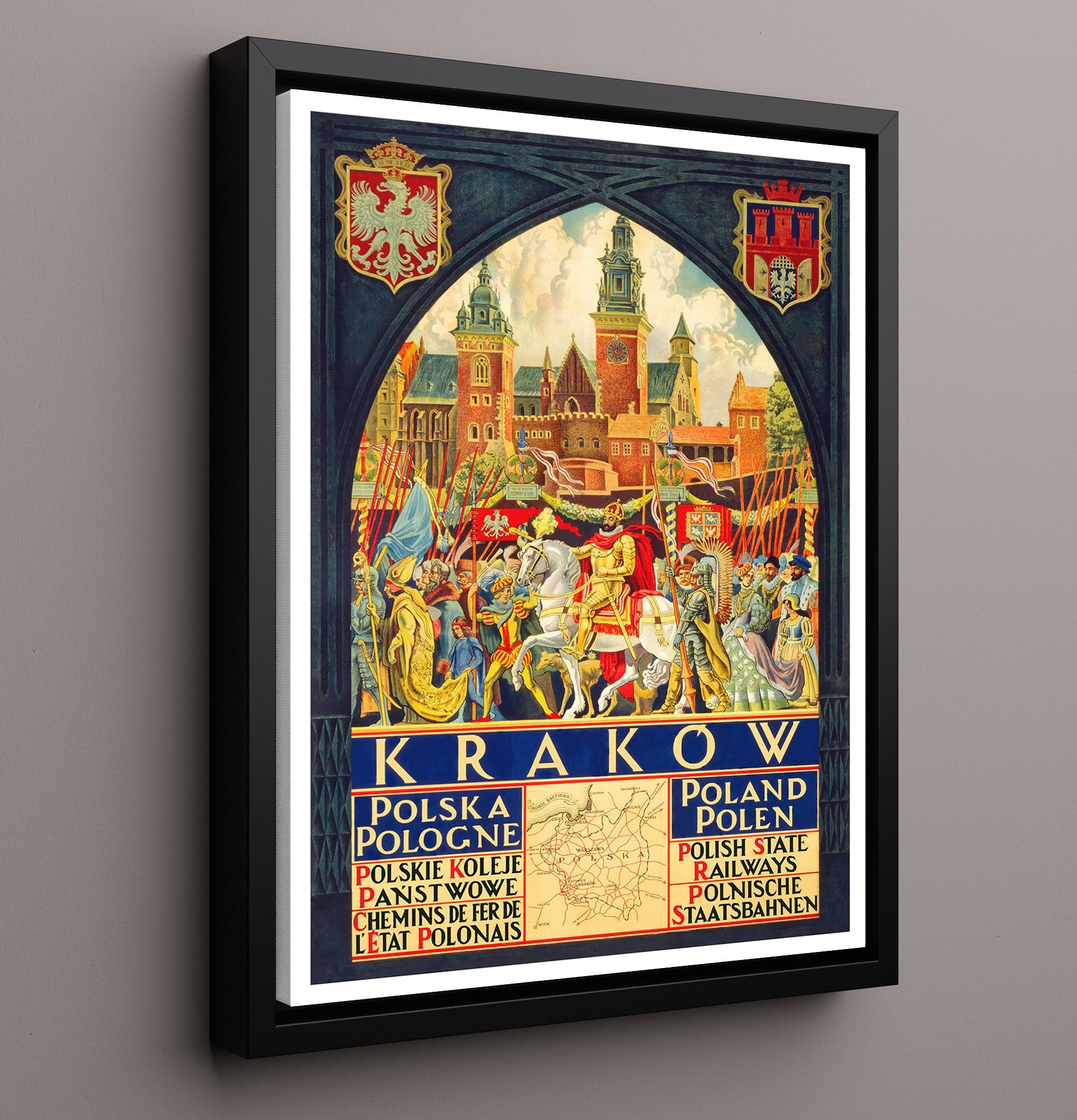 Krakow Polish State Railways Vintage Travel Print 16x20 Framed Canvas travel wall art print