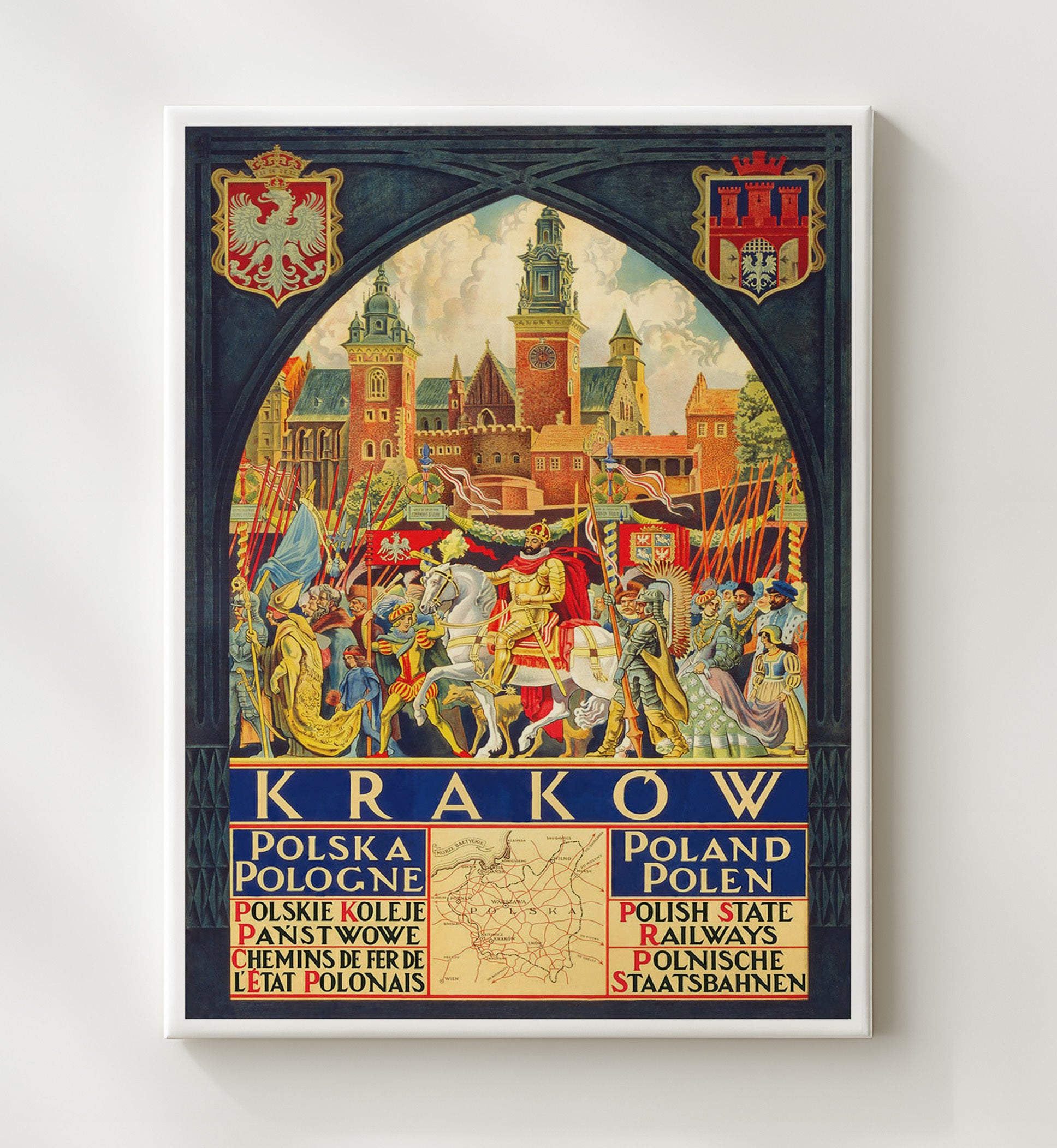 Krakow Polish State Railways Vintage Travel Print 20x24 Canvas travel wall art print