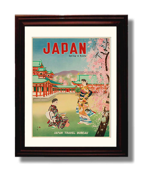 Kyoto Japan Spring Vintage Travel Print 8x10 Beveled Frame travel wall art print