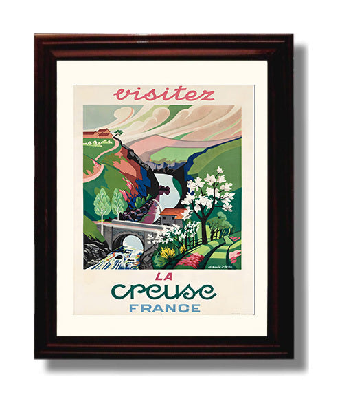 La Creuse France Vintage Travel Print 8x10 Beveled Frame travel wall art print