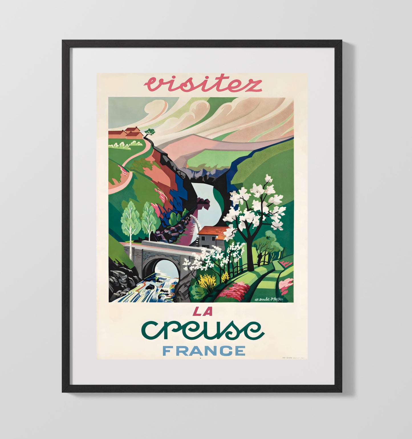 La Creuse France Vintage Travel Print 16x20 Gallery Frame travel wall art print