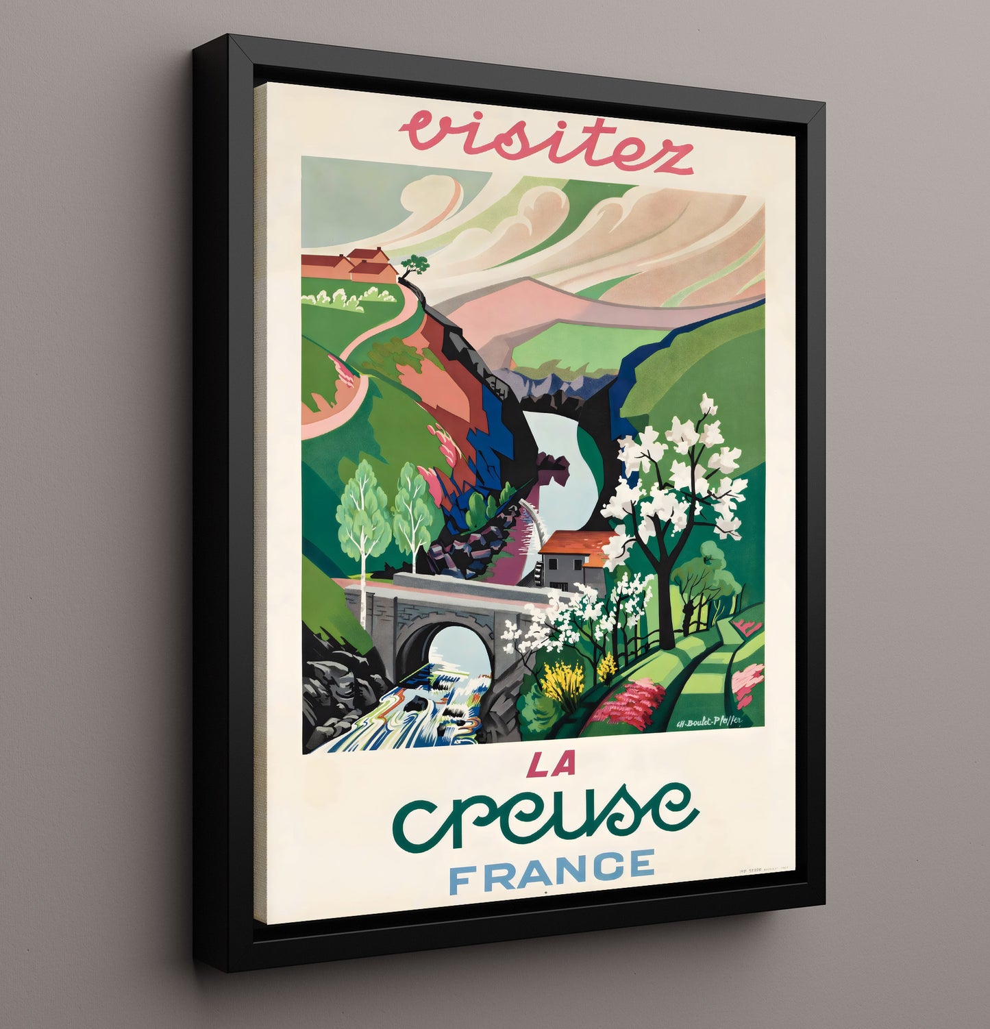 La Creuse France Vintage Travel Print 16x20 Framed Canvas travel wall art print