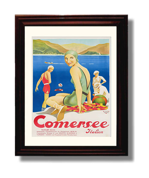 Lake Como Italia Vintage Travel Print 8x10 Beveled Frame travel wall art print