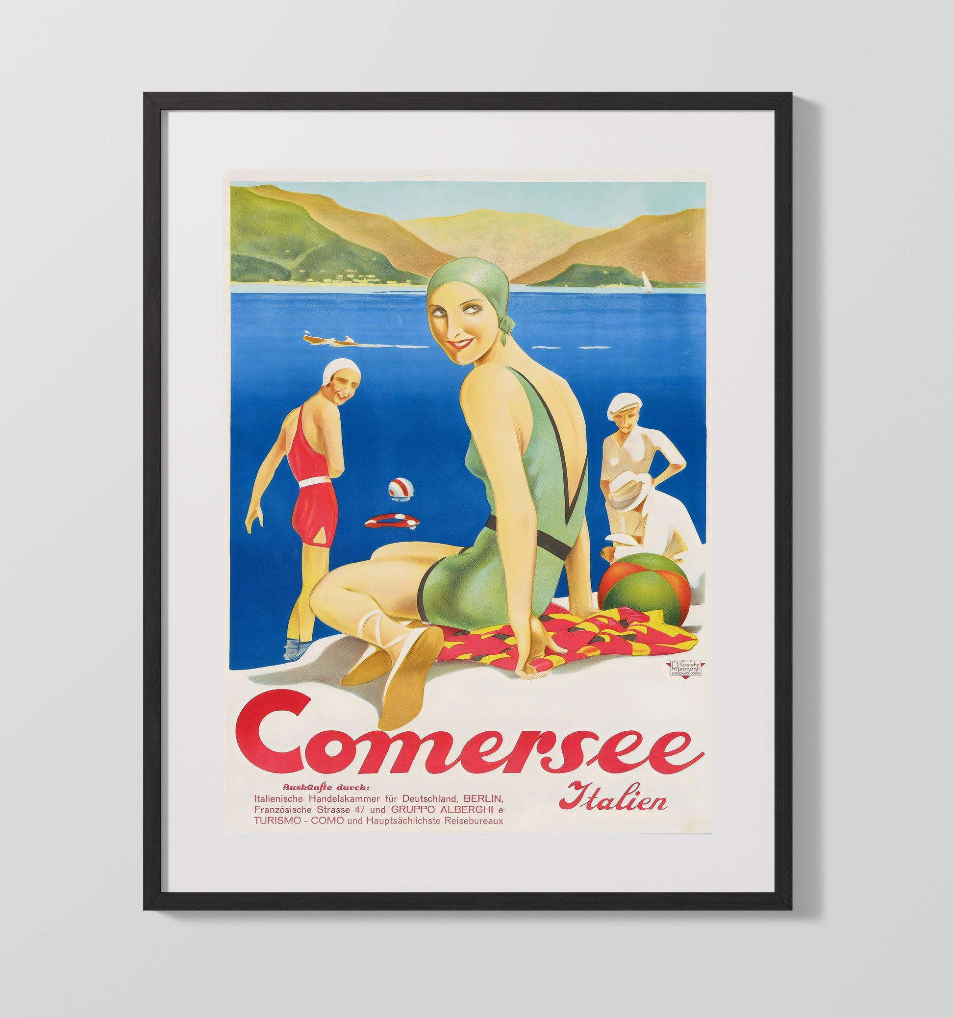 Lake Como Italia Vintage Travel Print 16x20 Gallery Frame travel wall art print