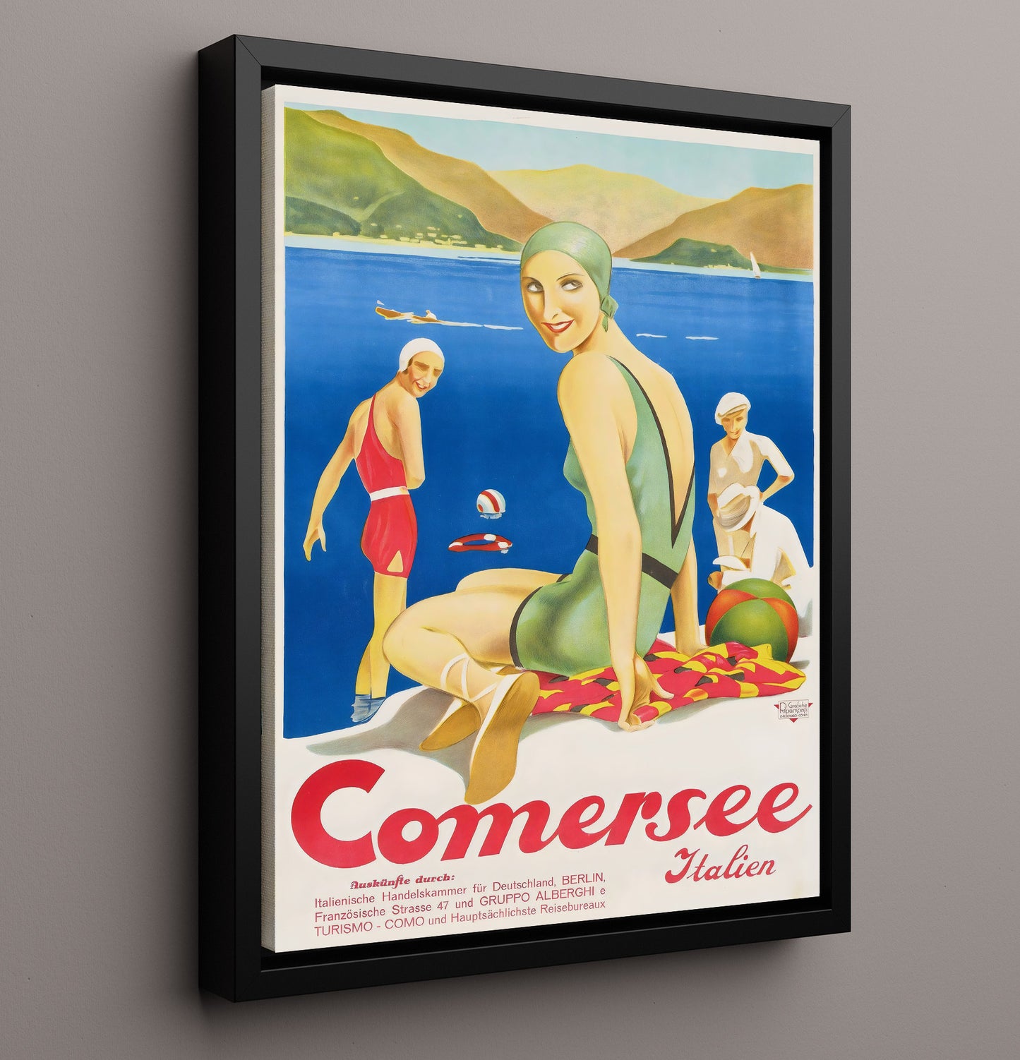 Lake Como Italia Vintage Travel Print 16x20 Framed Canvas travel wall art print