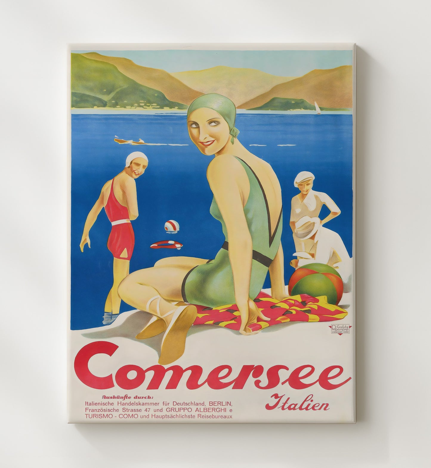 Lake Como Italia Vintage Travel Print 20x24 Canvas travel wall art print
