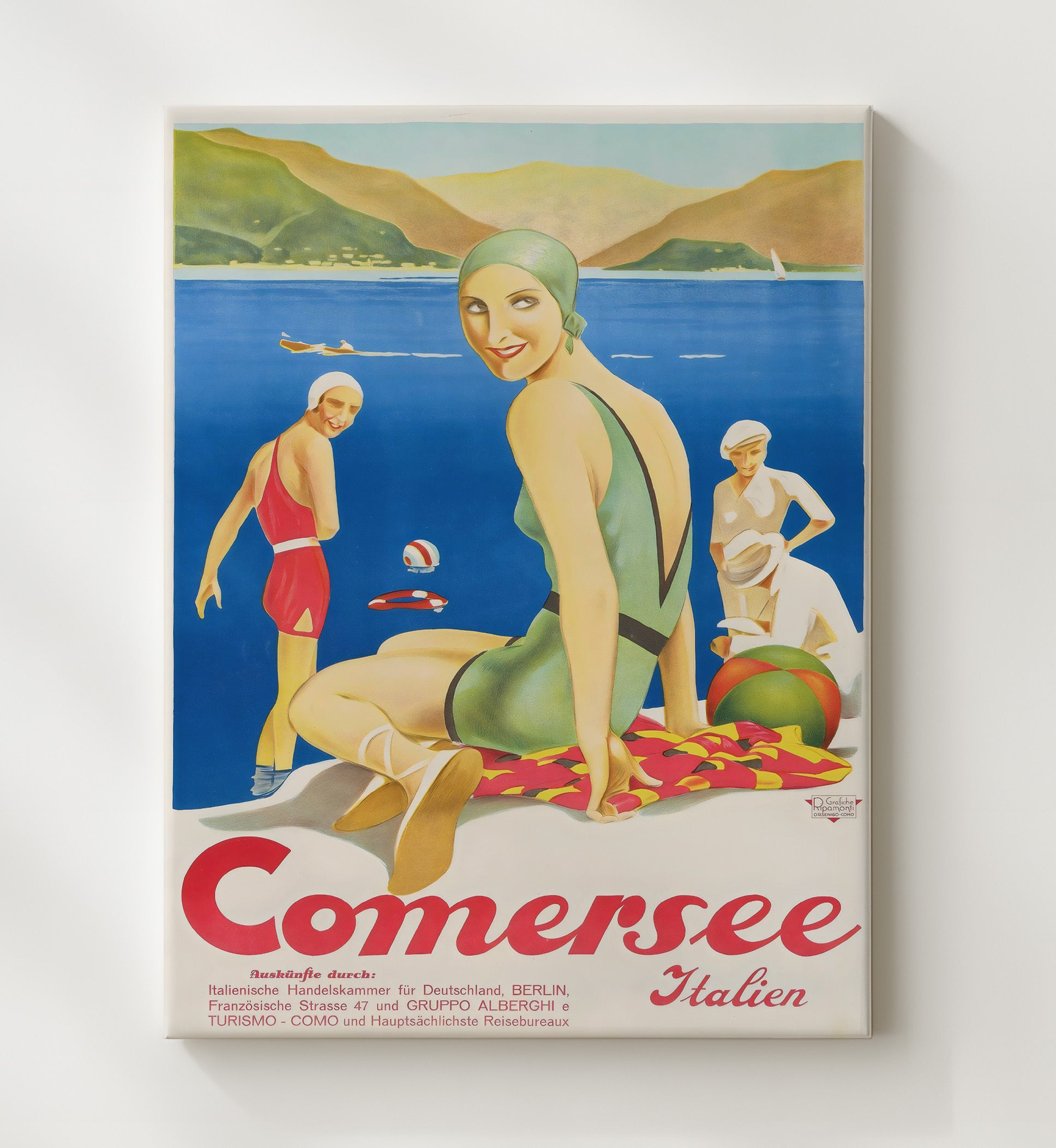 Lake Como Italia Vintage Travel Print 20x24 Canvas travel wall art print