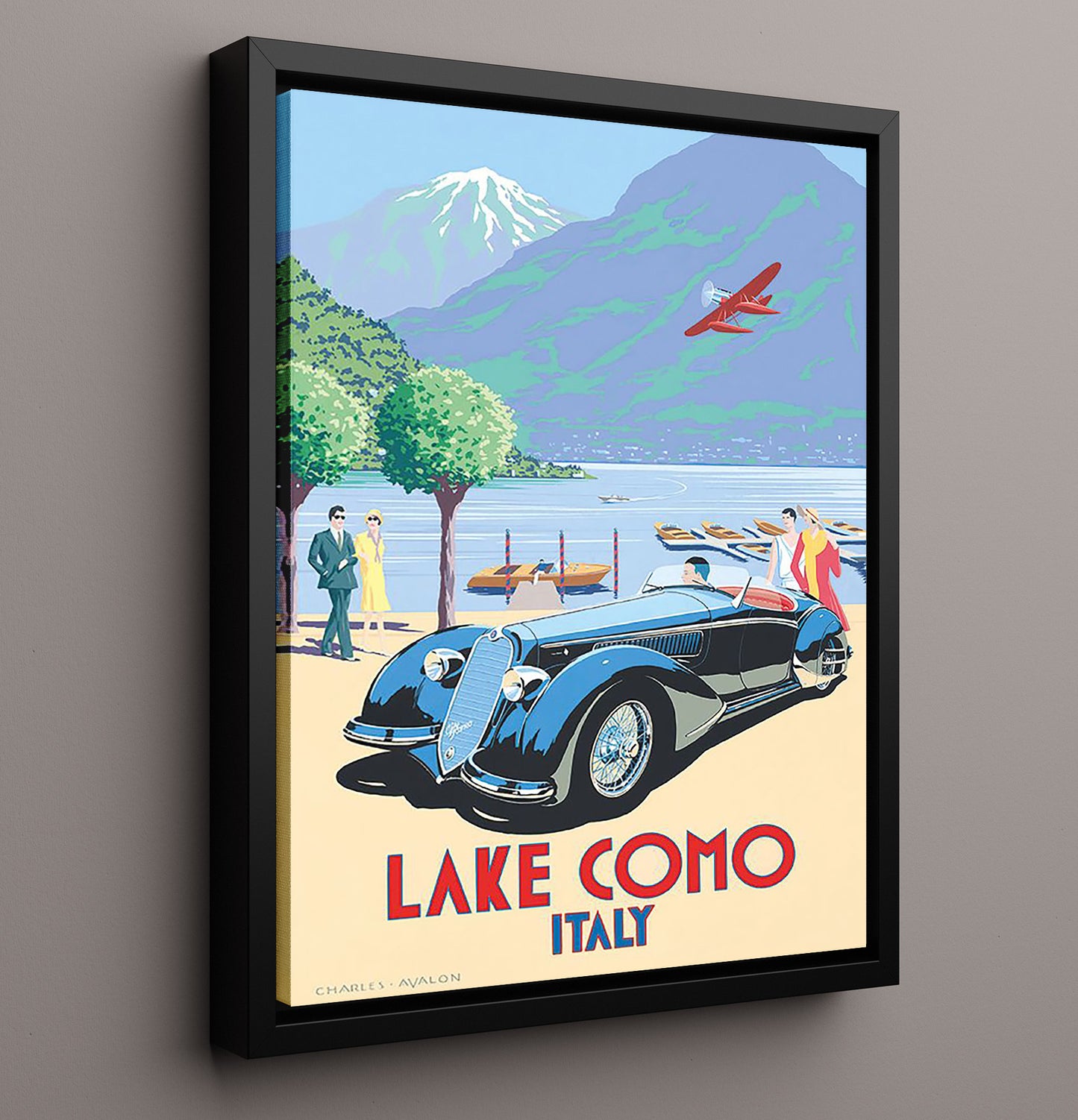 Lake Como Italy Vintage Travel Print 16x20 Framed Canvas travel wall art print