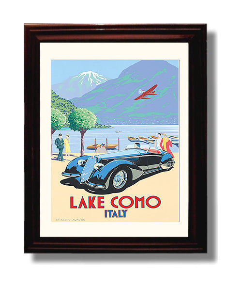 Lake Como Italy Vintage Travel Print 8x10 Beveled Frame travel wall art print