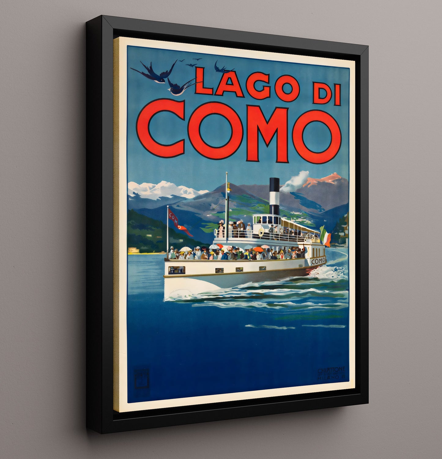 Lake Como Italy By Boat Vintage Travel Print 16x20 Framed Canvas travel wall art print