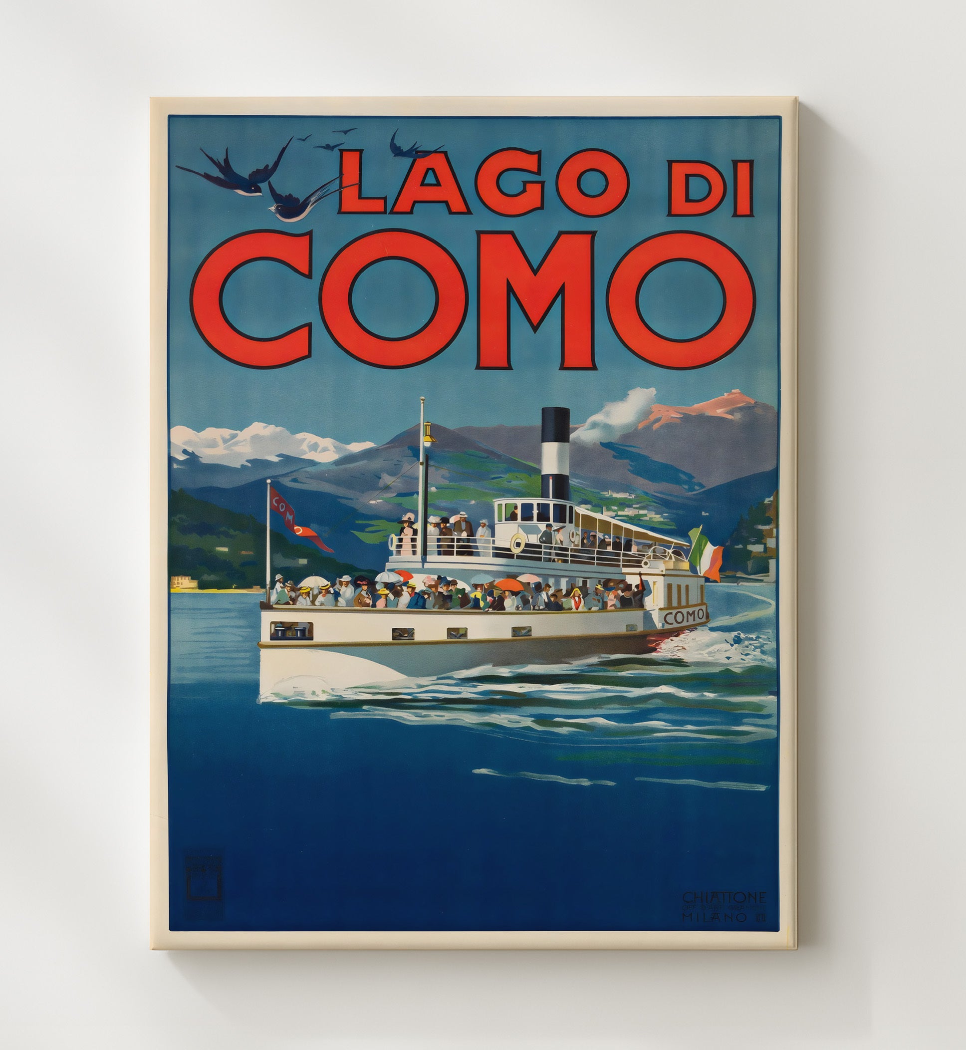 Lake Como Italy By Boat Vintage Travel Print 20x24 Canvas travel wall art print