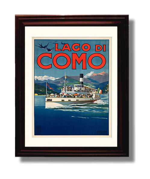 Lake Como Italy By Boat Vintage Travel Print 8x10 Beveled Frame travel wall art print