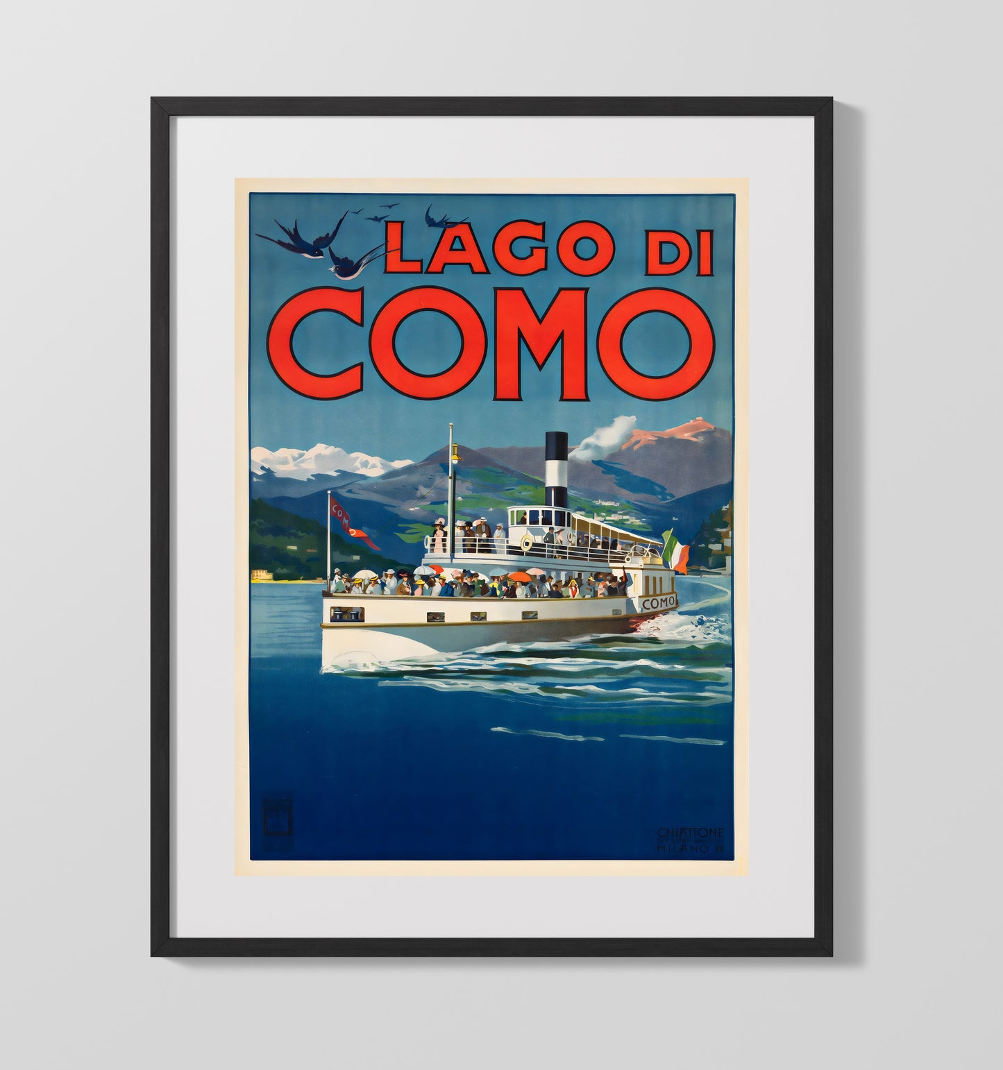 Lake Como Italy By Boat Vintage Travel Print 16x20 Gallery Frame travel wall art print