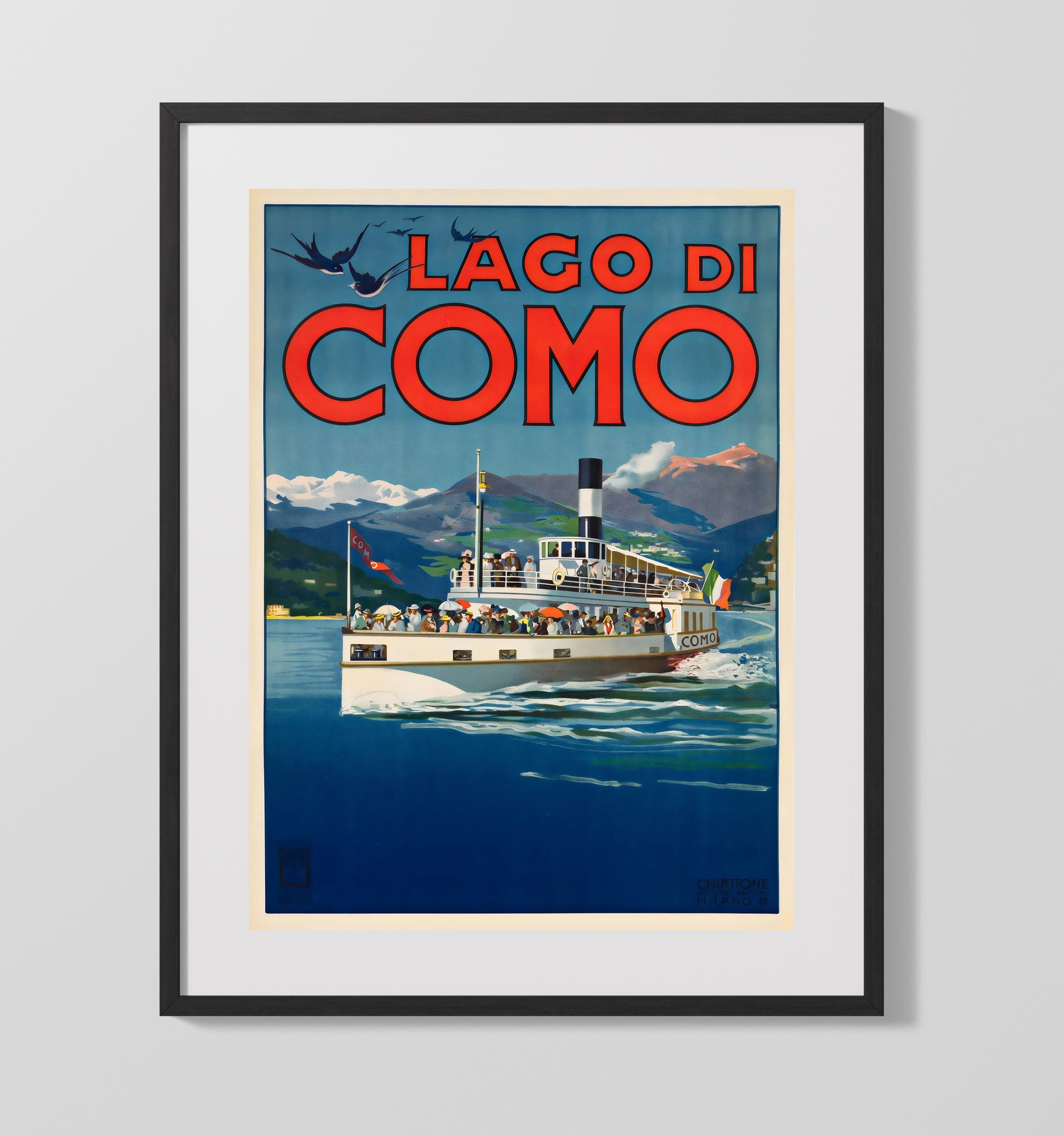 Lake Como Italy By Boat Vintage Travel Print 16x20 Gallery Frame travel wall art print