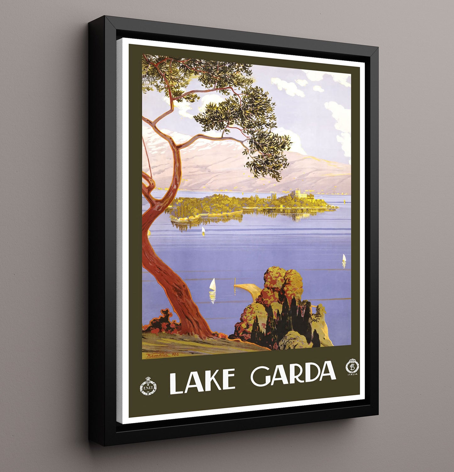 Lake Garda Italia Vintage Travel Print 16x20 Framed Canvas travel wall art print