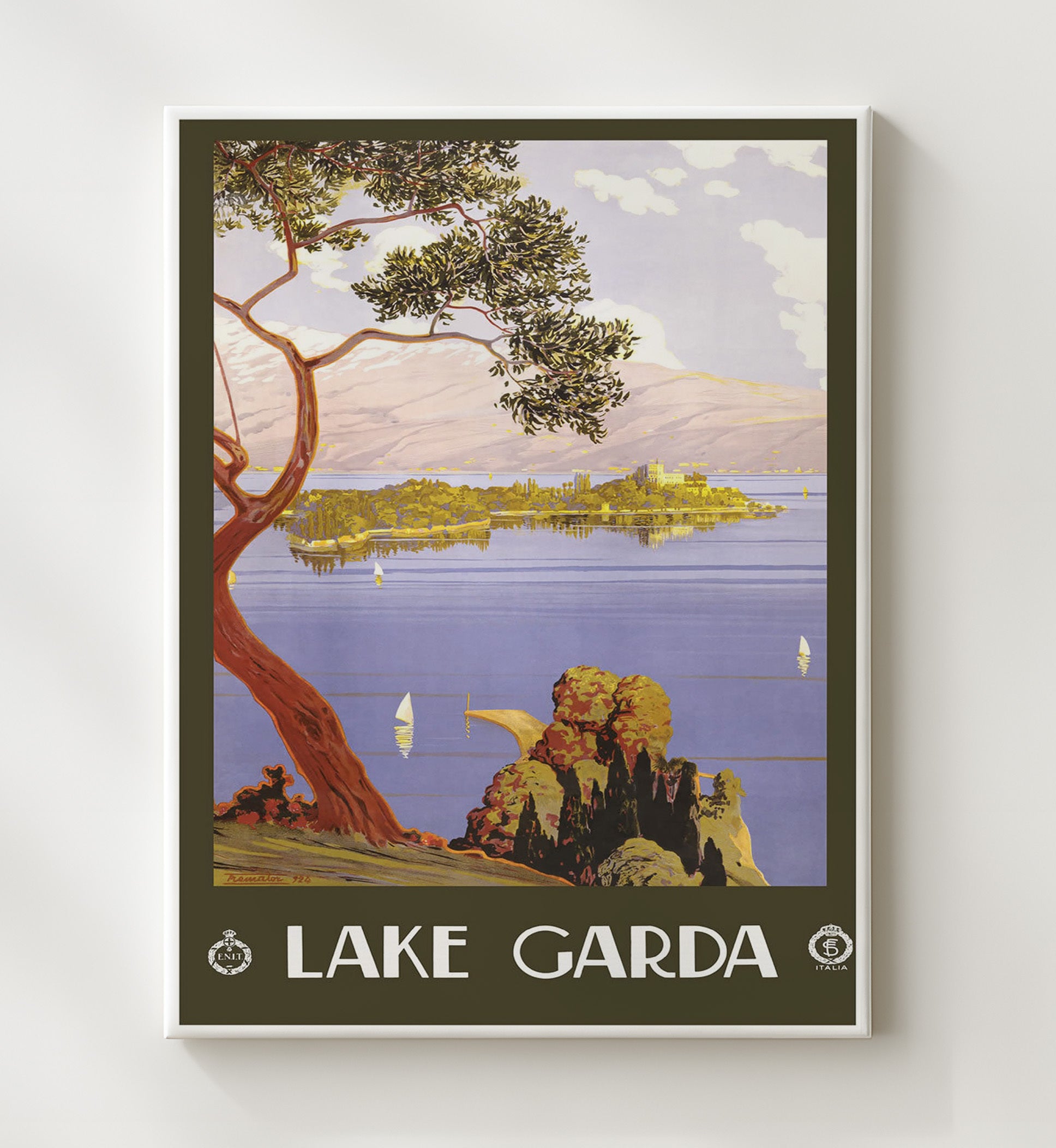 Lake Garda Italia Vintage Travel Print 20x24 Canvas travel wall art print