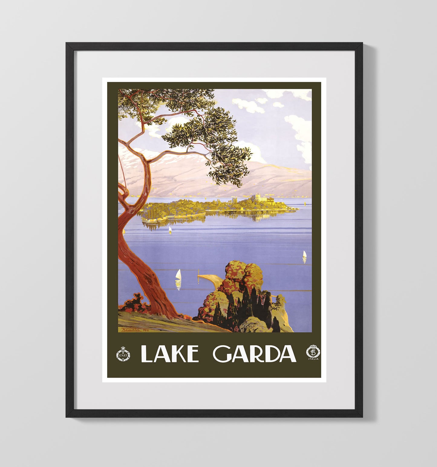Lake Garda Italia Vintage Travel Print 16x20 Gallery Frame travel wall art print