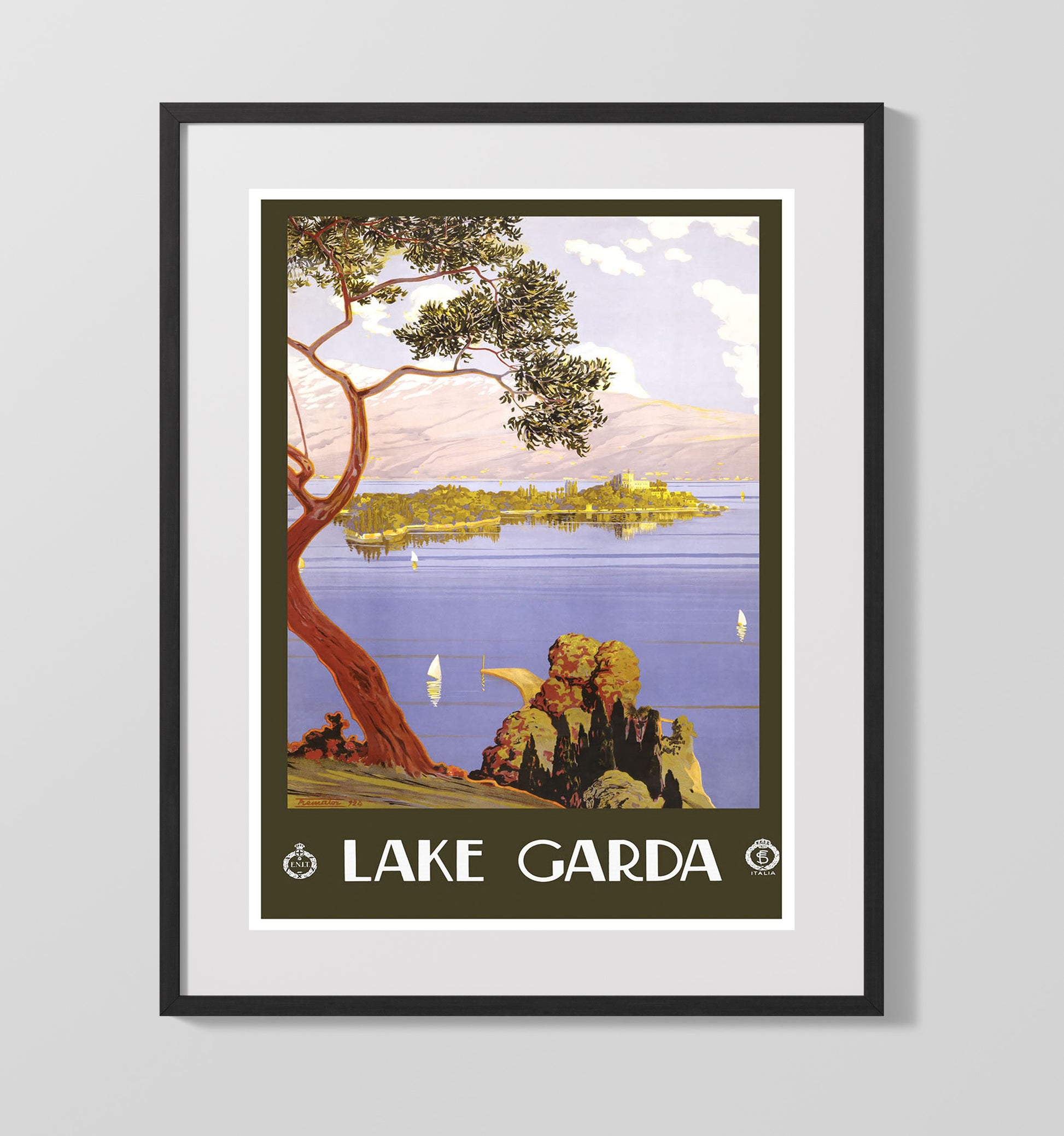 Lake Garda Italia Vintage Travel Print 16x20 Gallery Frame travel wall art print