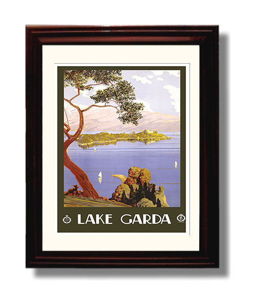 Lake Garda Italia Vintage Travel Print 8x10 Beveled Frame travel wall art print
